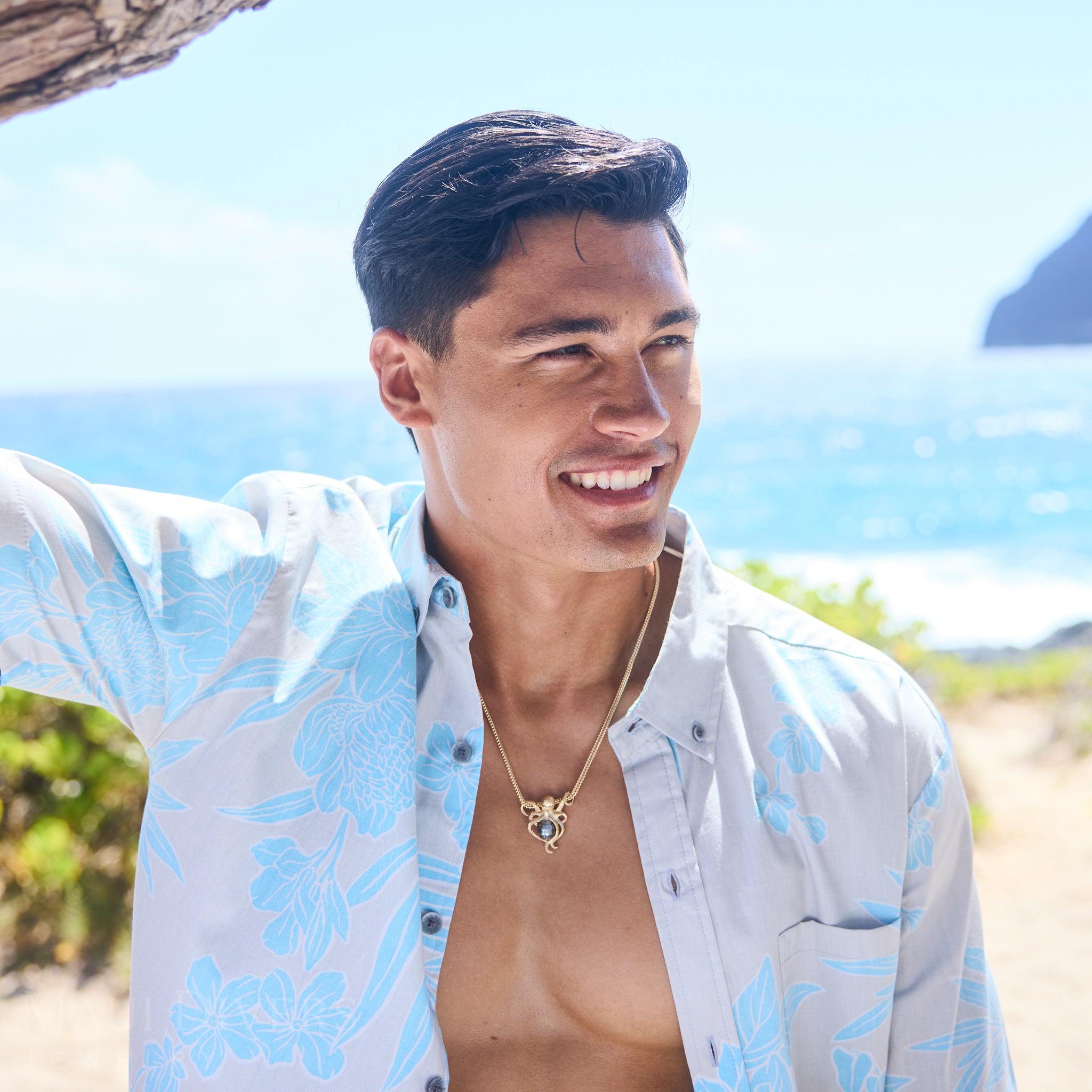 Heʻe (Octopus) Tahitian Black Pearl Pendant in Gold - 10-11mm