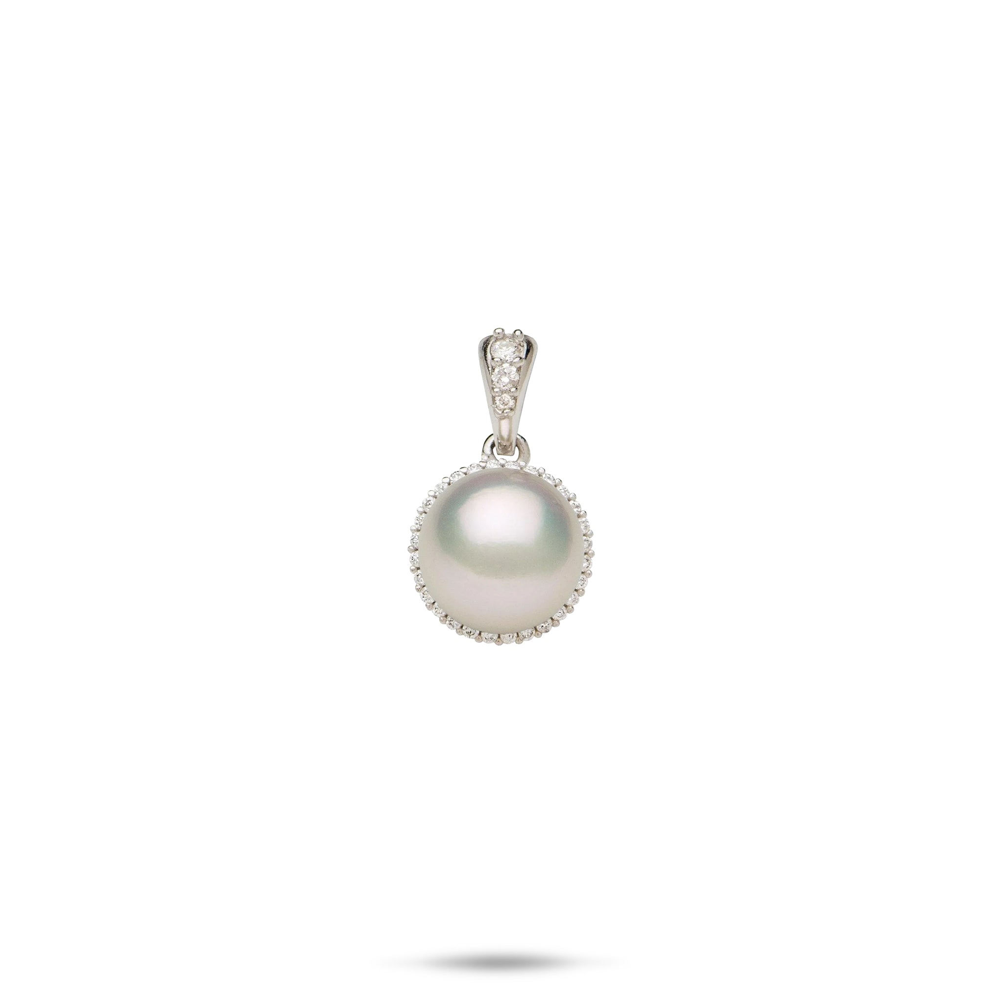 Halo Akoya White Pearl Pendant in White Gold with Diamonds - 8mm