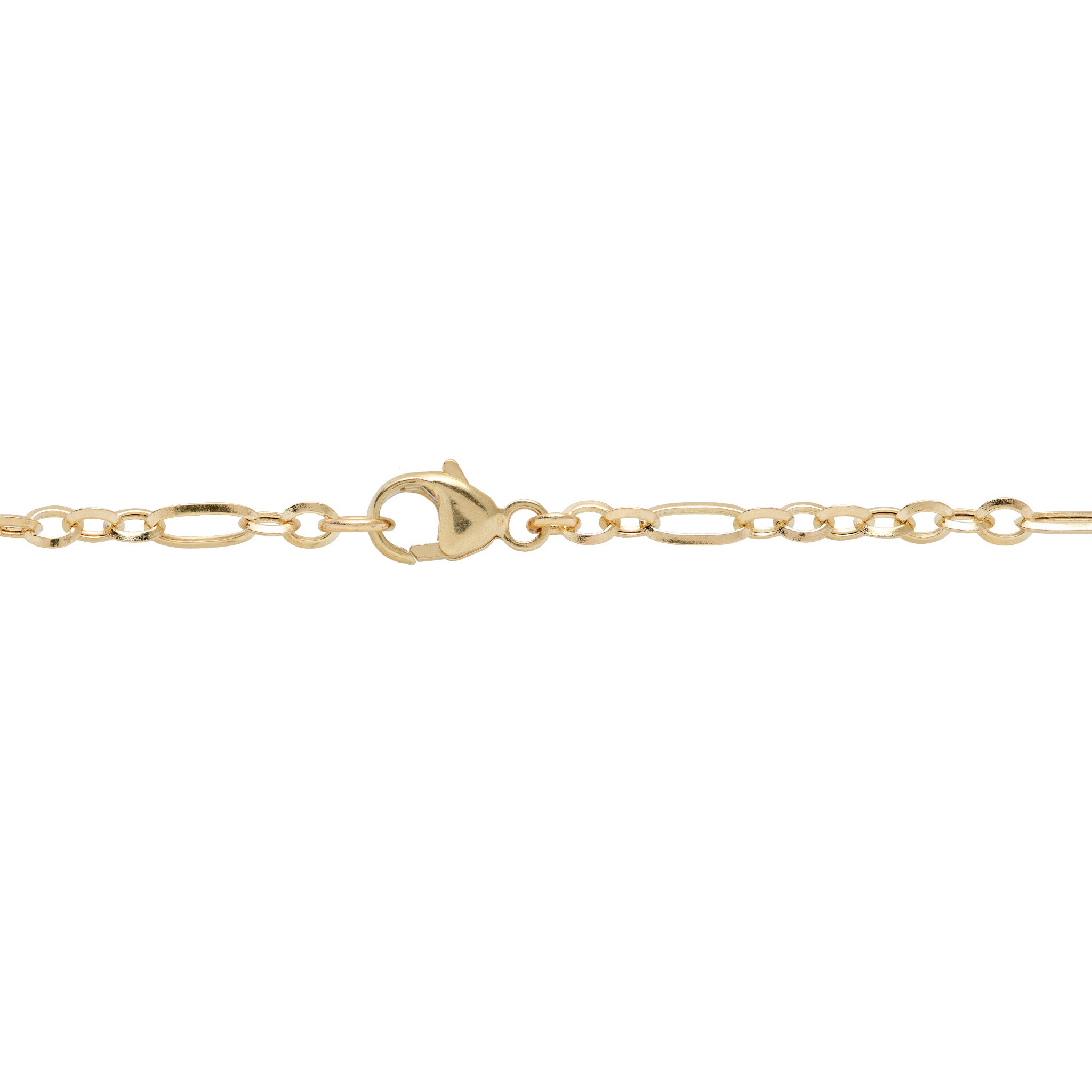Detail shot of a Lobster Claw Clasp on a Figaro Cable Chain