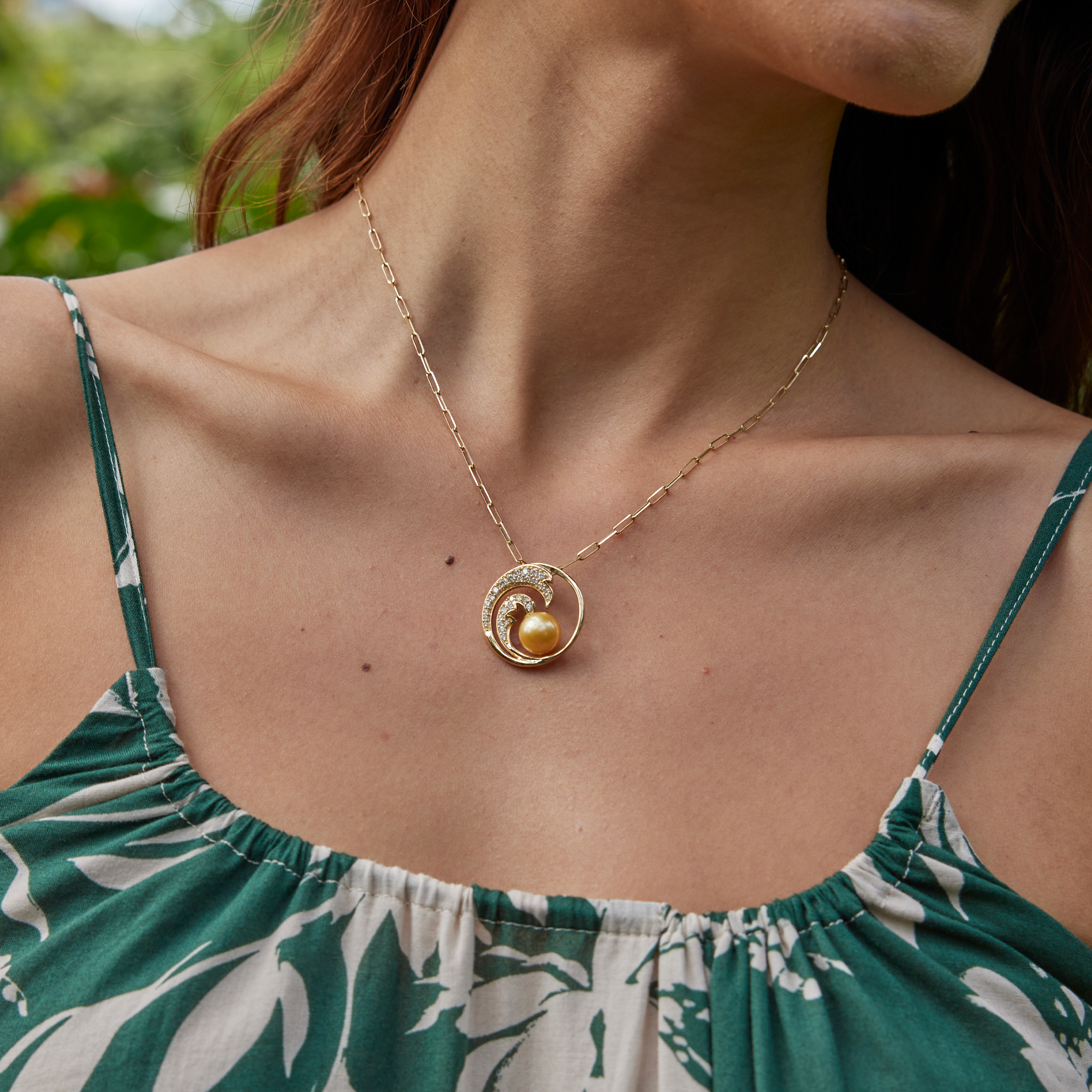 Nalu South Sea Gold Pearl Pendant in Gold with Diamonds - 24mm