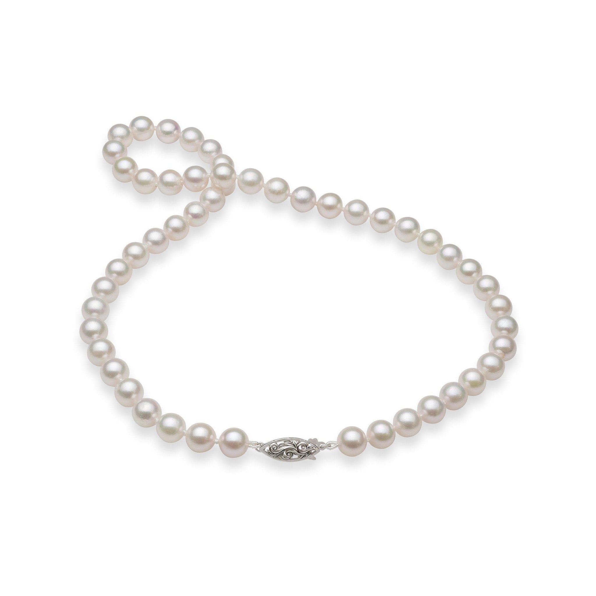 18-19" Akoya White Pearl Strand with White Gold Clasp - 8-8.5mm
