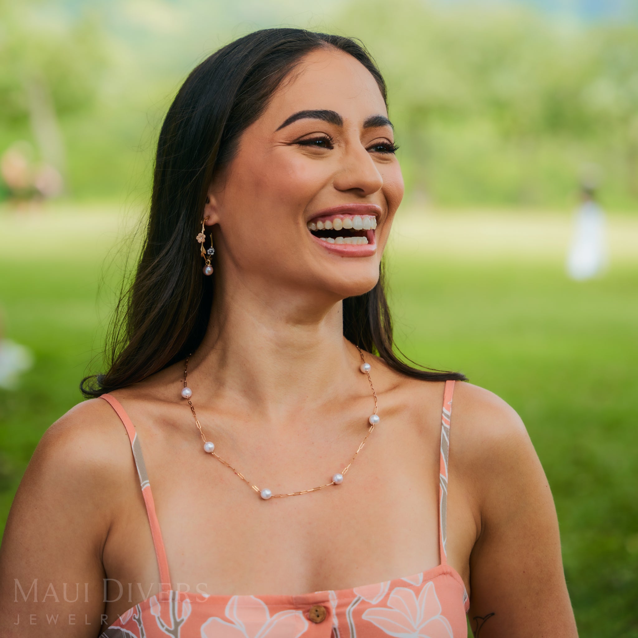 Adjustable 24" Akoya White Pearl Paperclip Chain Necklace in Rose Gold