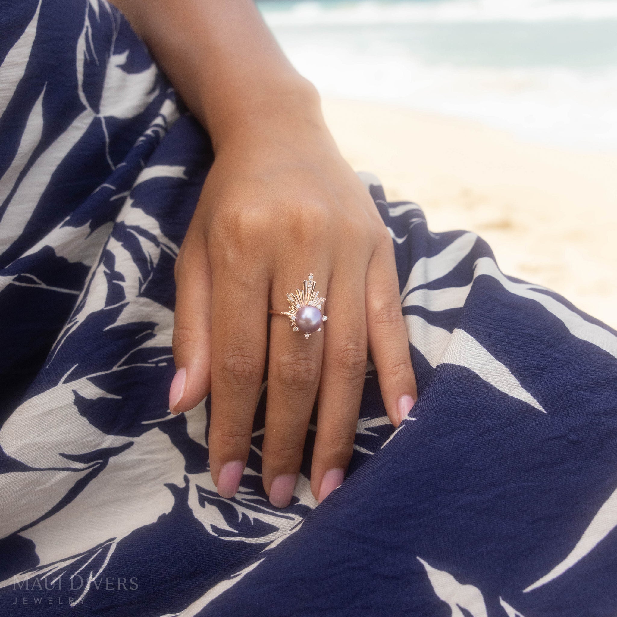 E Hoʻāla Lavender Freshwater Pearl Ring in Rose Gold with Diamonds - 21mm