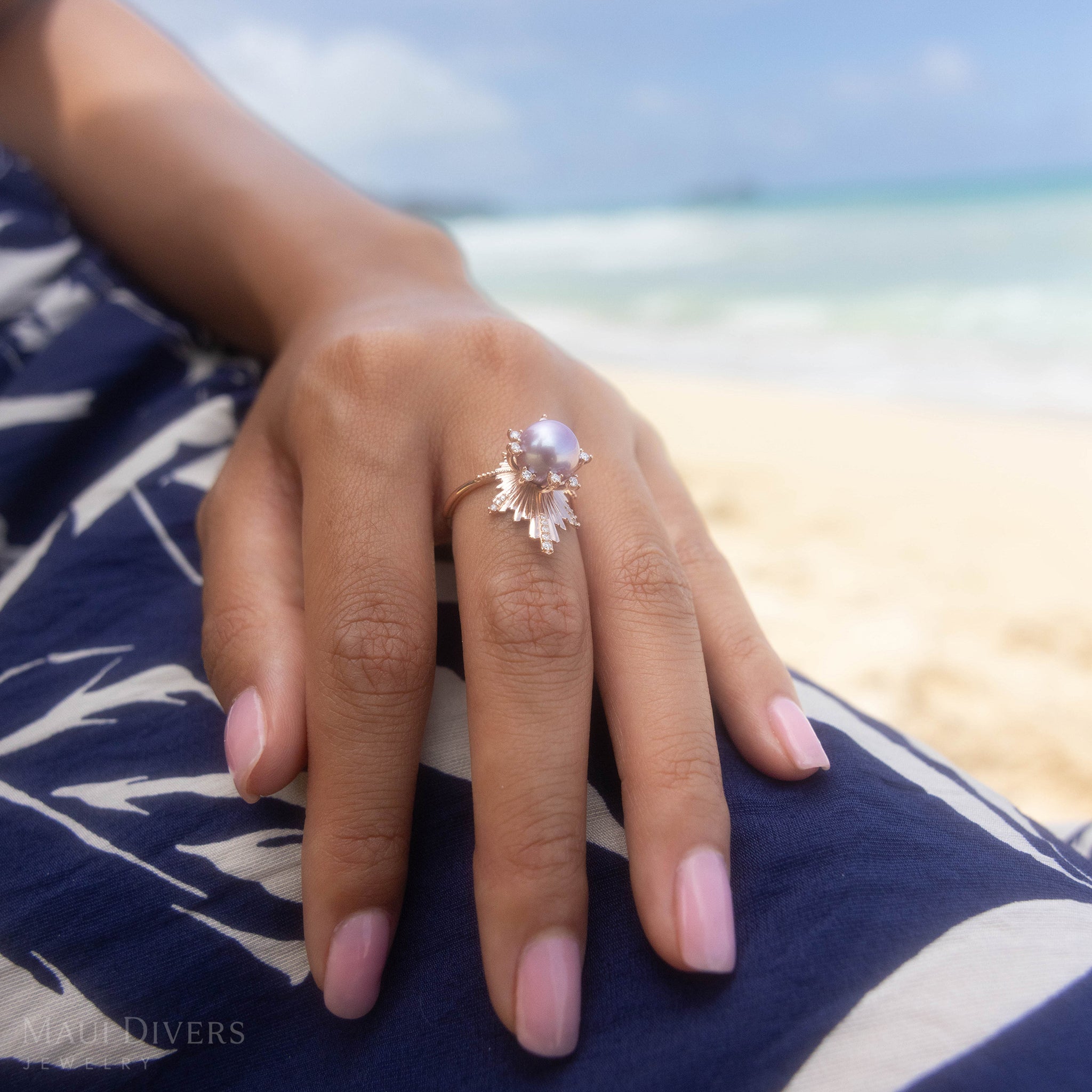 E Hoʻāla Lavender Freshwater Pearl Ring in Rose Gold with Diamonds - 21mm