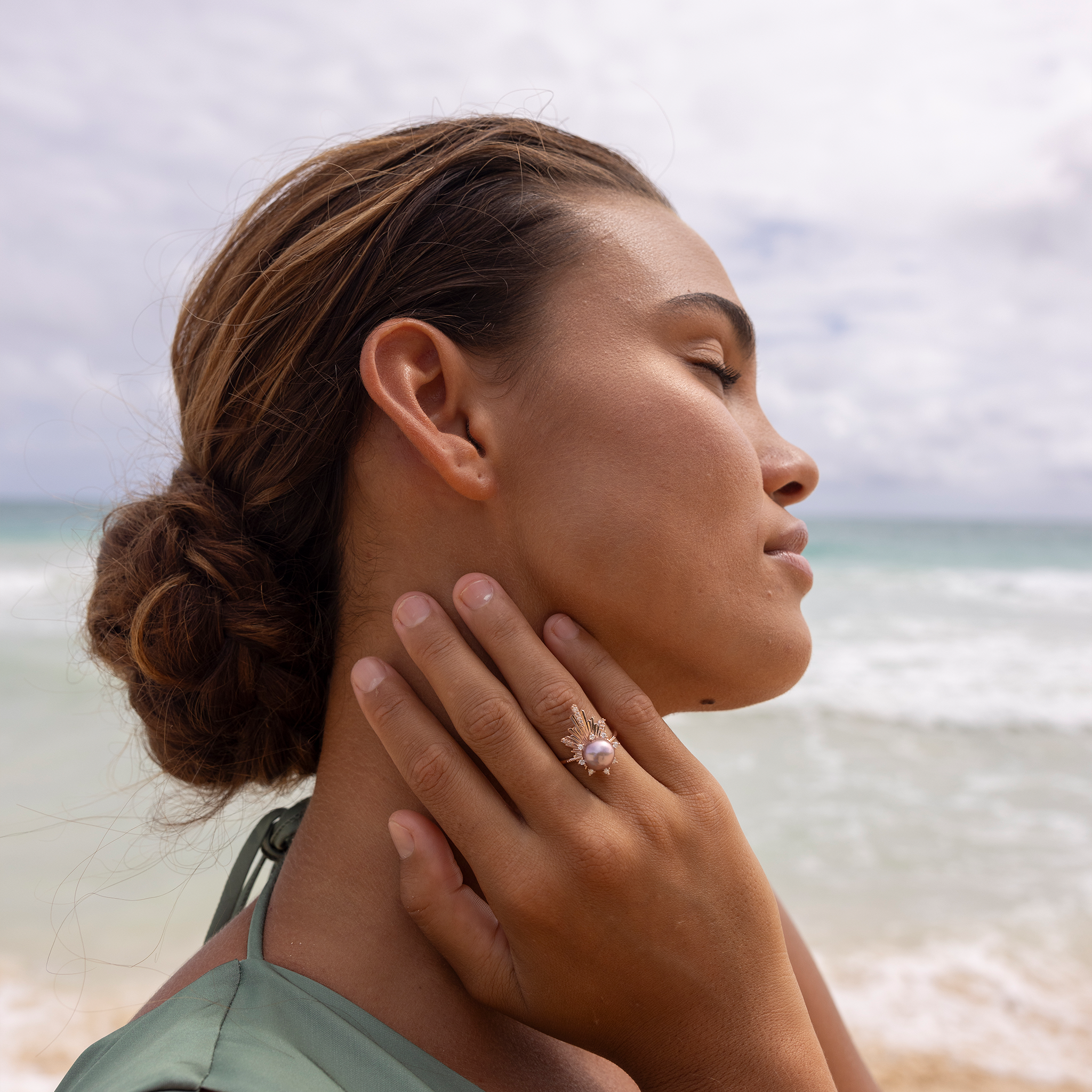 E Hoʻāla Lavender Freshwater Pearl Ring in Rose Gold with Diamonds - 21mm