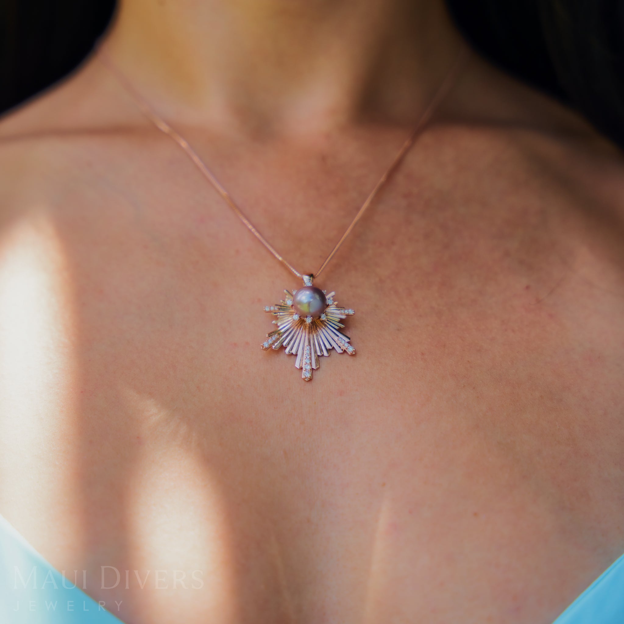 E Hoʻāla Lavender Freshwater Pearl Pendant in Rose Gold with Diamonds - 27mm