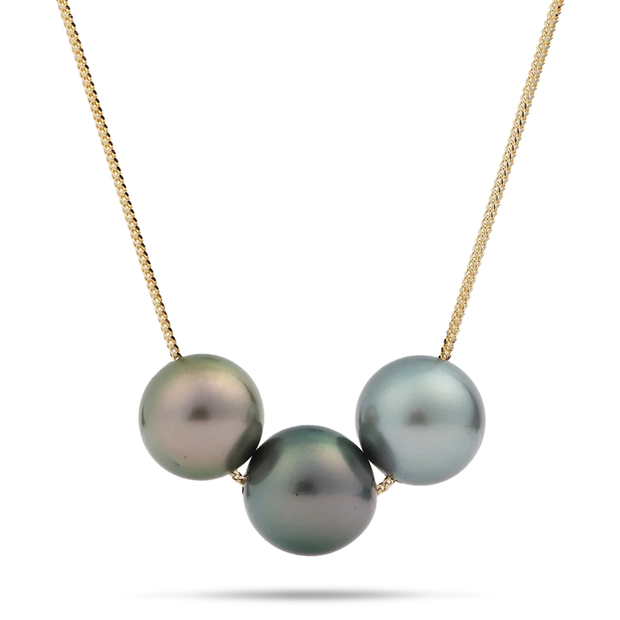16-18" Adjustable Tahitian Black Pearl Necklace in Gold - 10-11mm