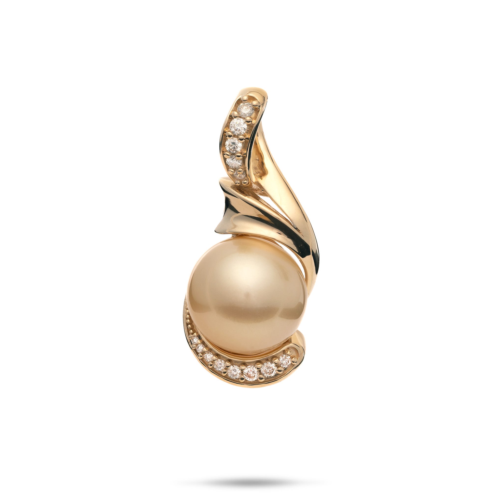 South Sea Gold Pearl Pendant in Gold with Diamonds - 12-13mm