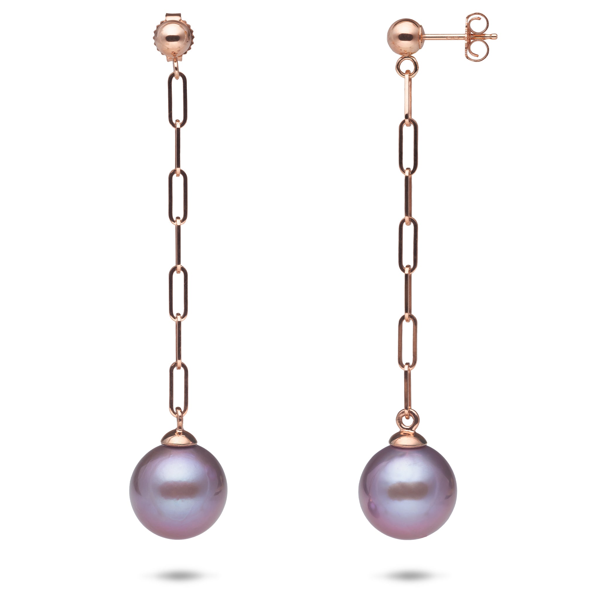 Ultraviolet Freshwater Pearl Paperclip Chain Earrings in Rose Gold - 10-11mm