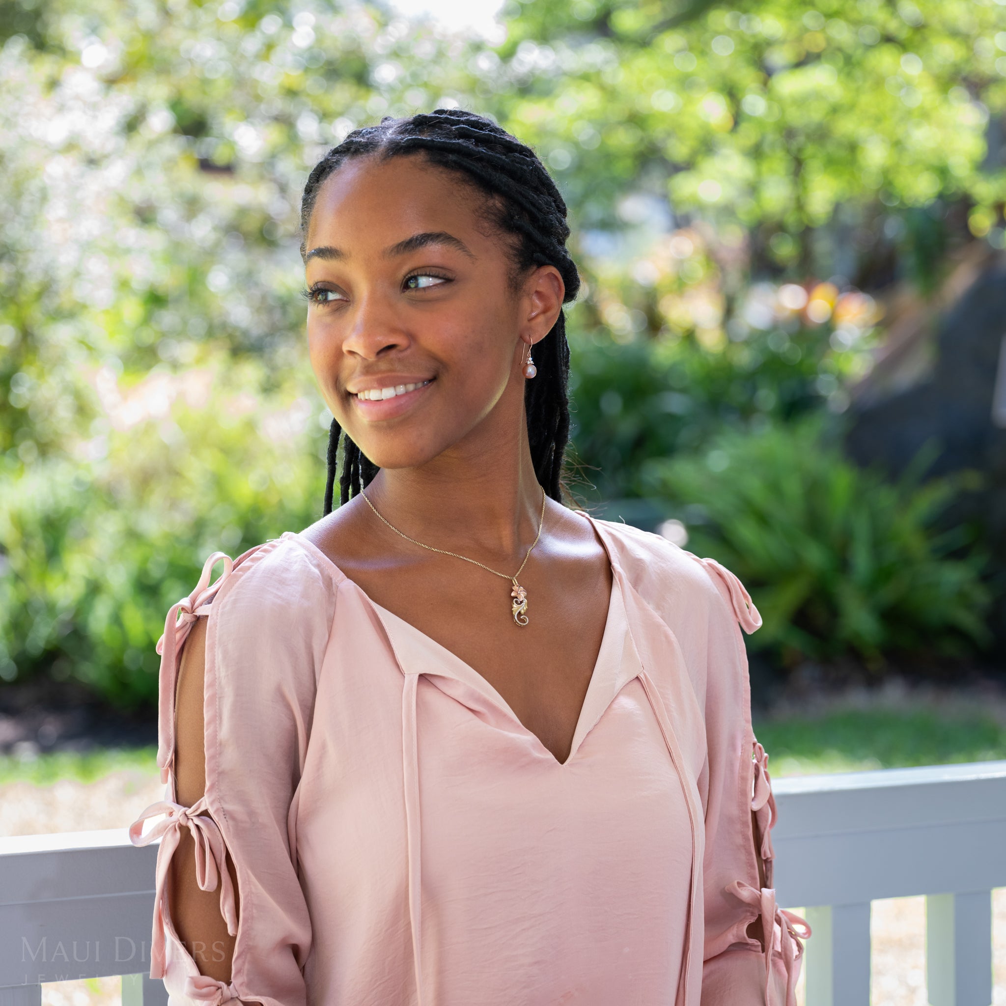 Freshwater Pearl Earrings in Rose Gold with Diamonds - 9-10mm