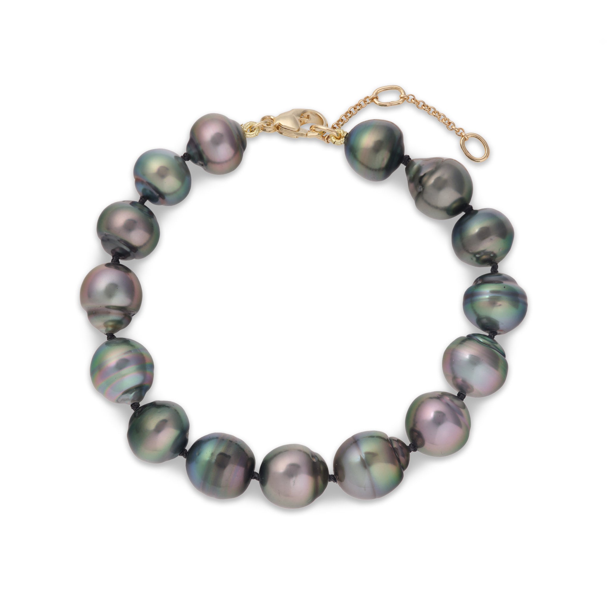 7.5-9" Adjustable Tahitian Black Pearl Bracelet in Gold - 10-12mm
