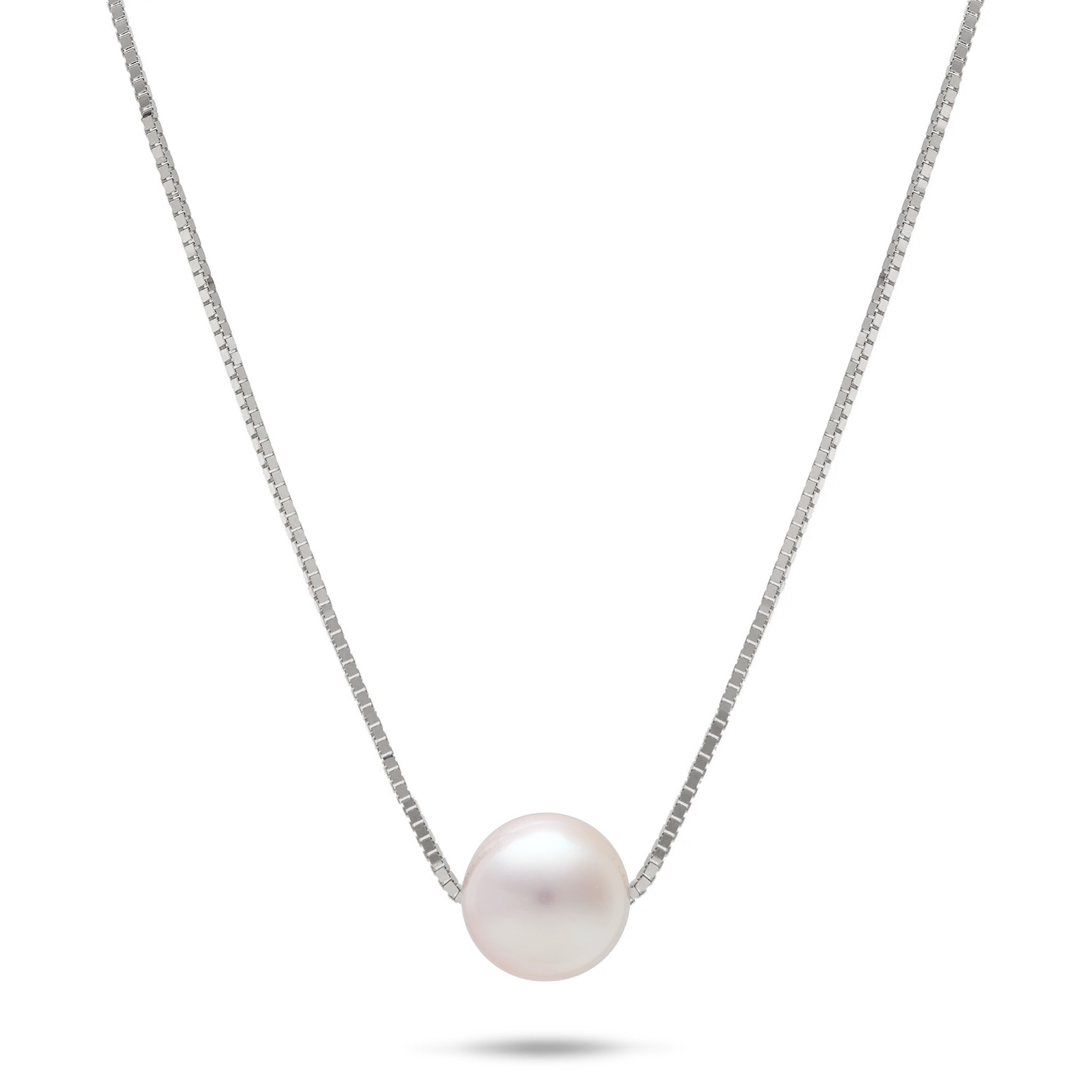 8mm Akoya White Pearl Necklace with a Sleek 0.8mm Box Chain