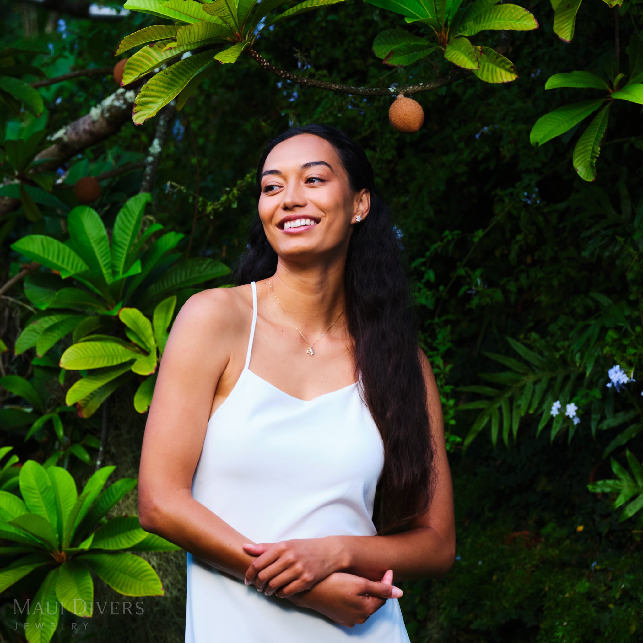 18 "プルメリアペンダント /ダイヤモンド付きゴールドのネックレス-14mm