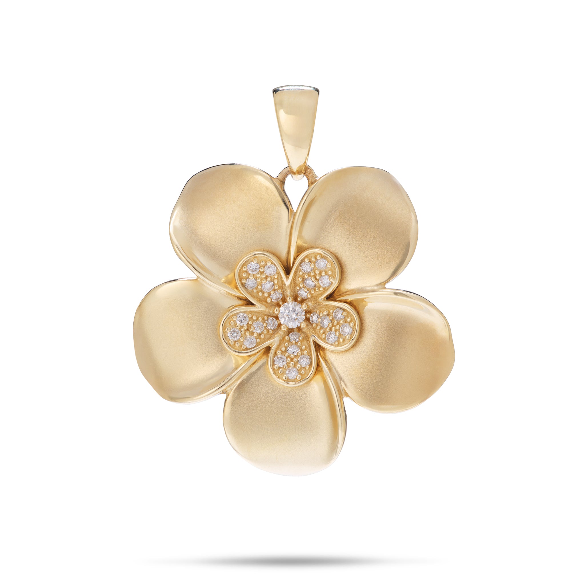 Plumeria Pendant in Gold with Diamonds - 28mm