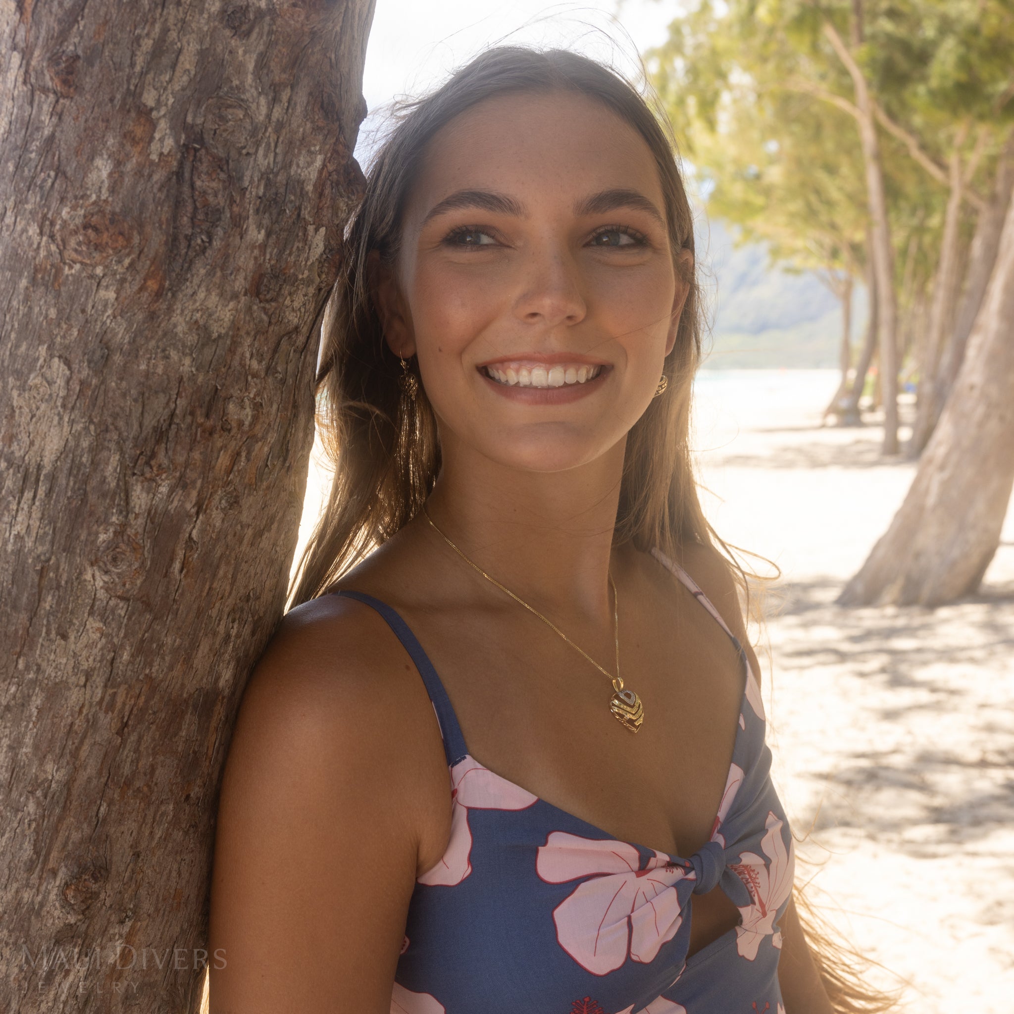 Aloha Heart Pendant in Two Tone Gold with Diamonds - 24mm