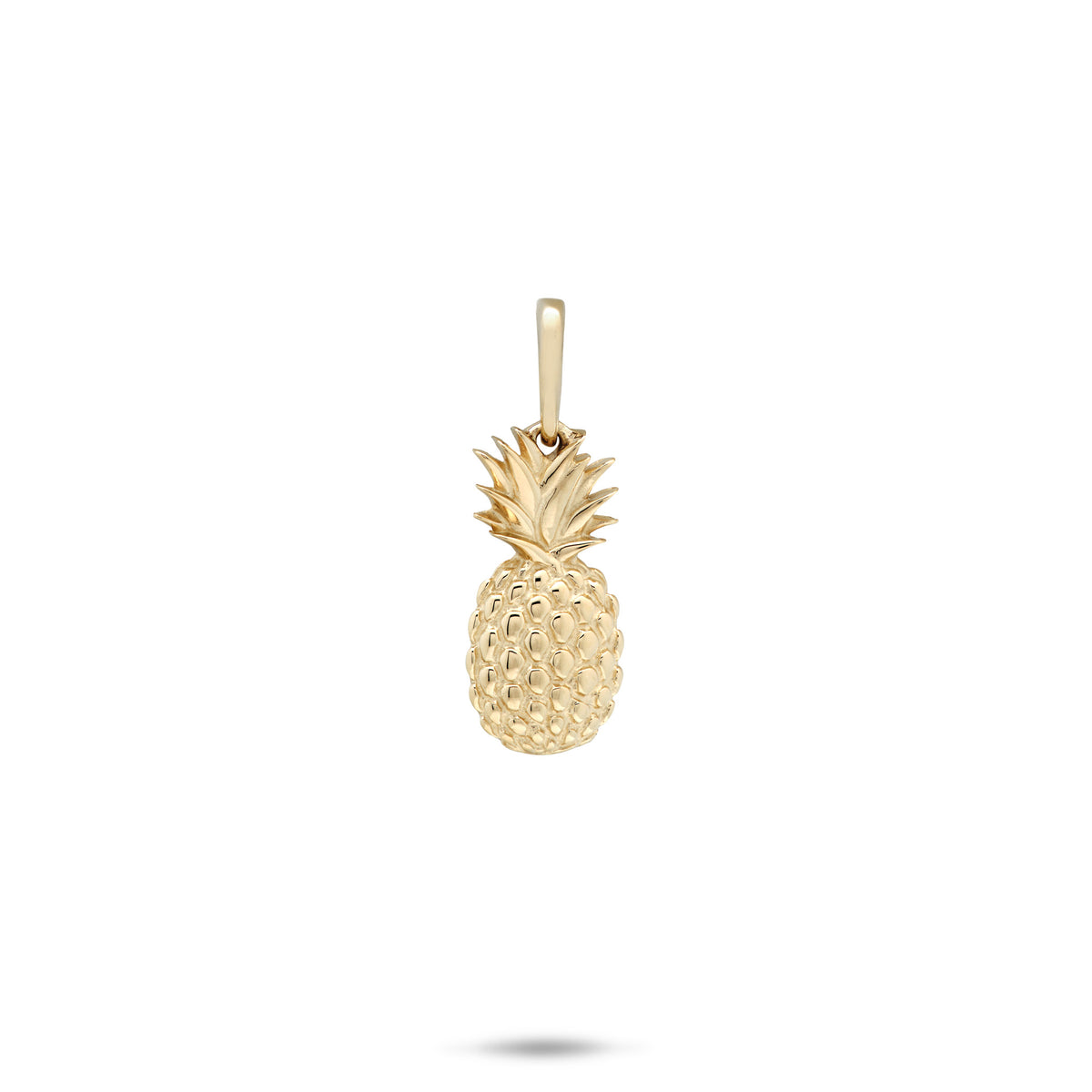15mm Pineapple Pendant in Gold with high polish finish on white a background