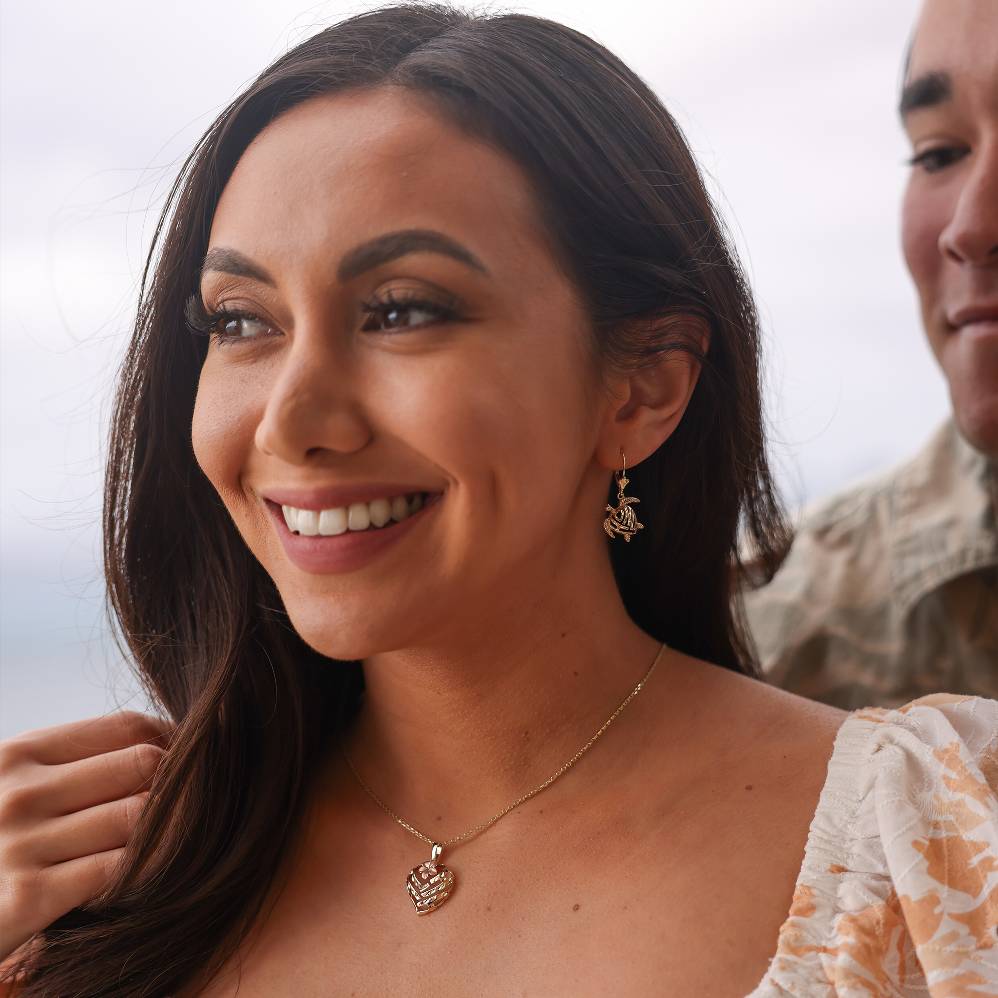 Aloha Heart Plumeria Pendant in Two Tone Gold - 18mm