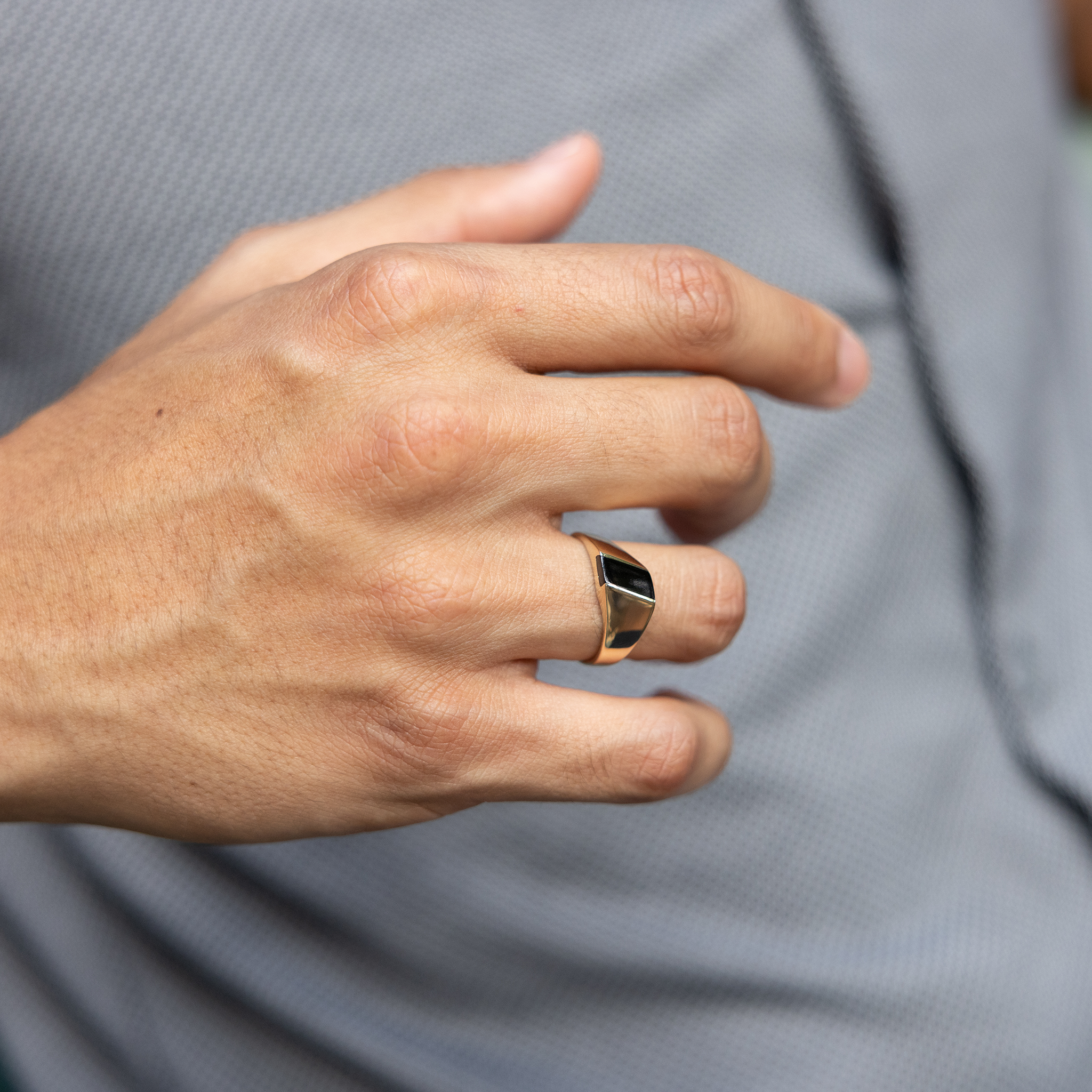 Asymmetrical Hawaiian Black Coral Ring in Gold