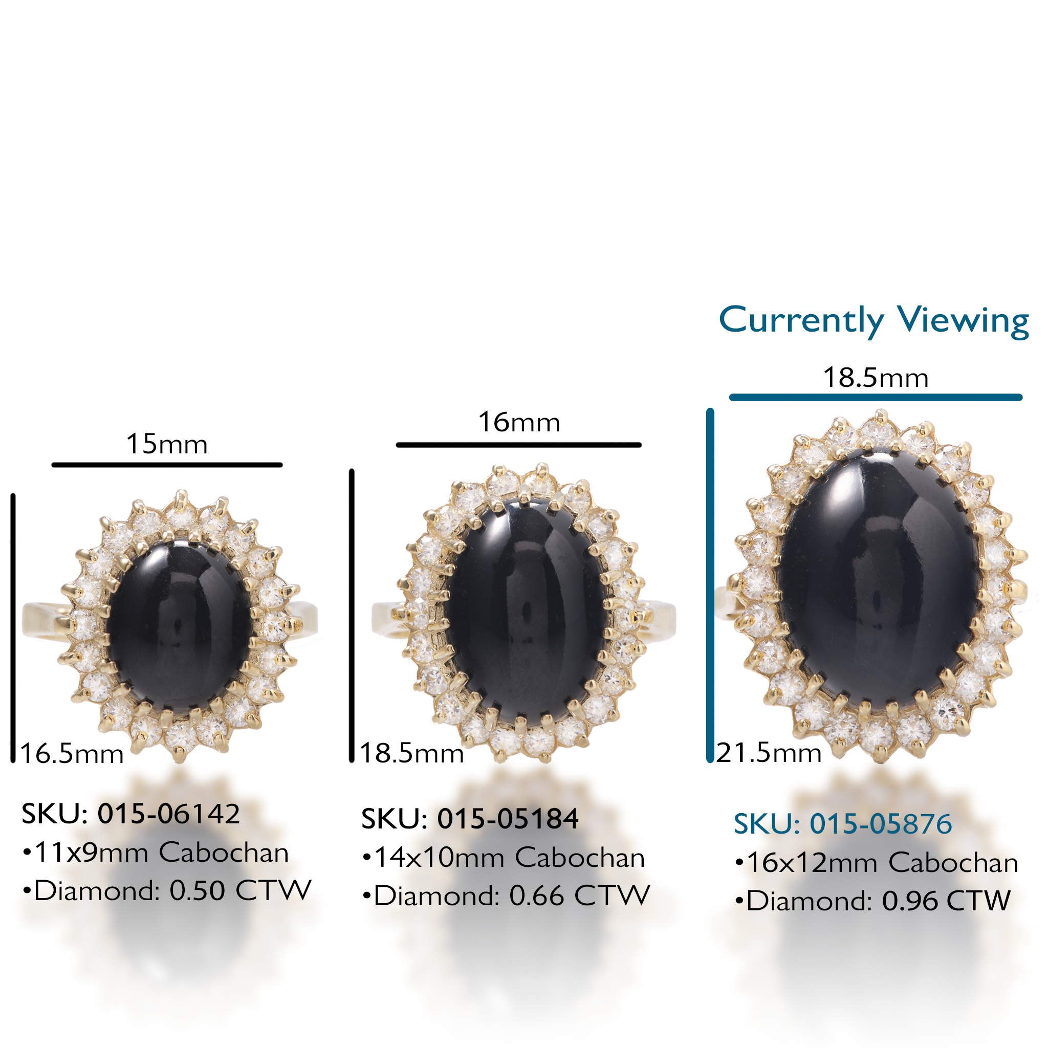 王女Ka'iulani Black Coral Ring in Golds withダイヤモンド - 16mm