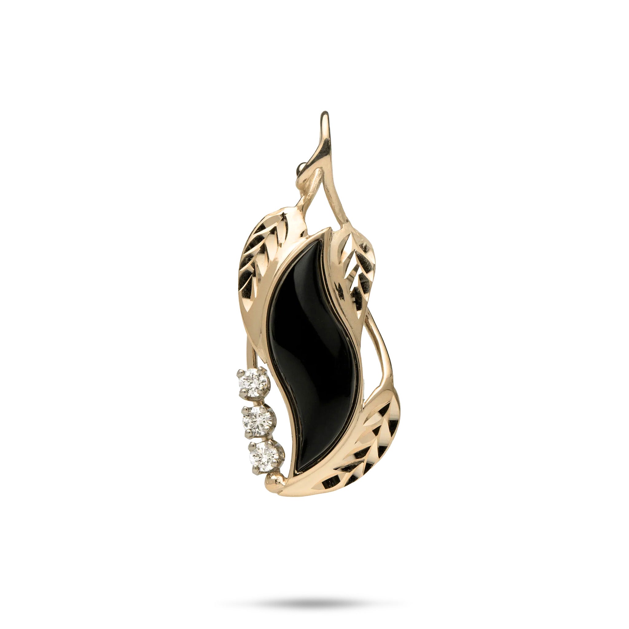 Paradise Black Coral Pendant in Gold with Diamonds - 31mm