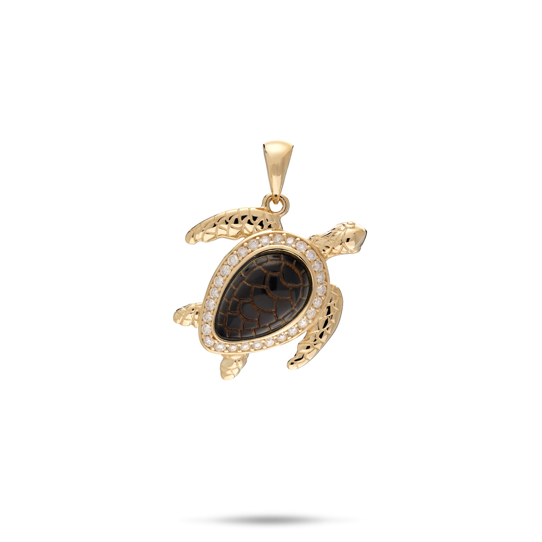 Honu Black Coral Pendant in Gold with Diamonds - 18mm