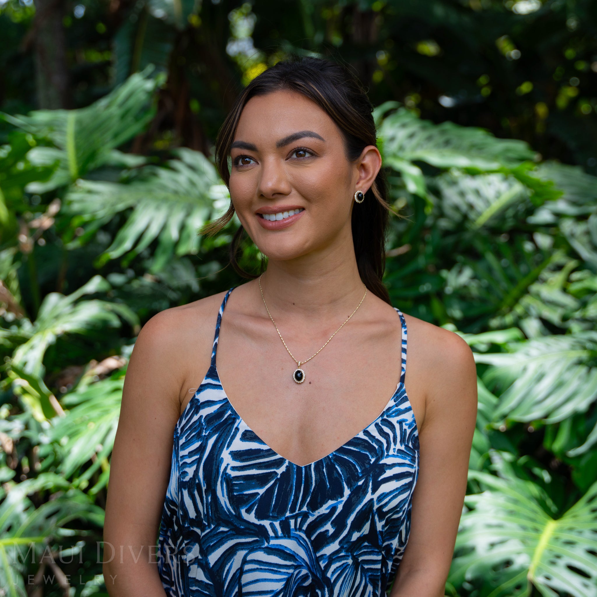 ダイヤモンドと金の王女Ka'iulani Black Coralペンダント - 14mm