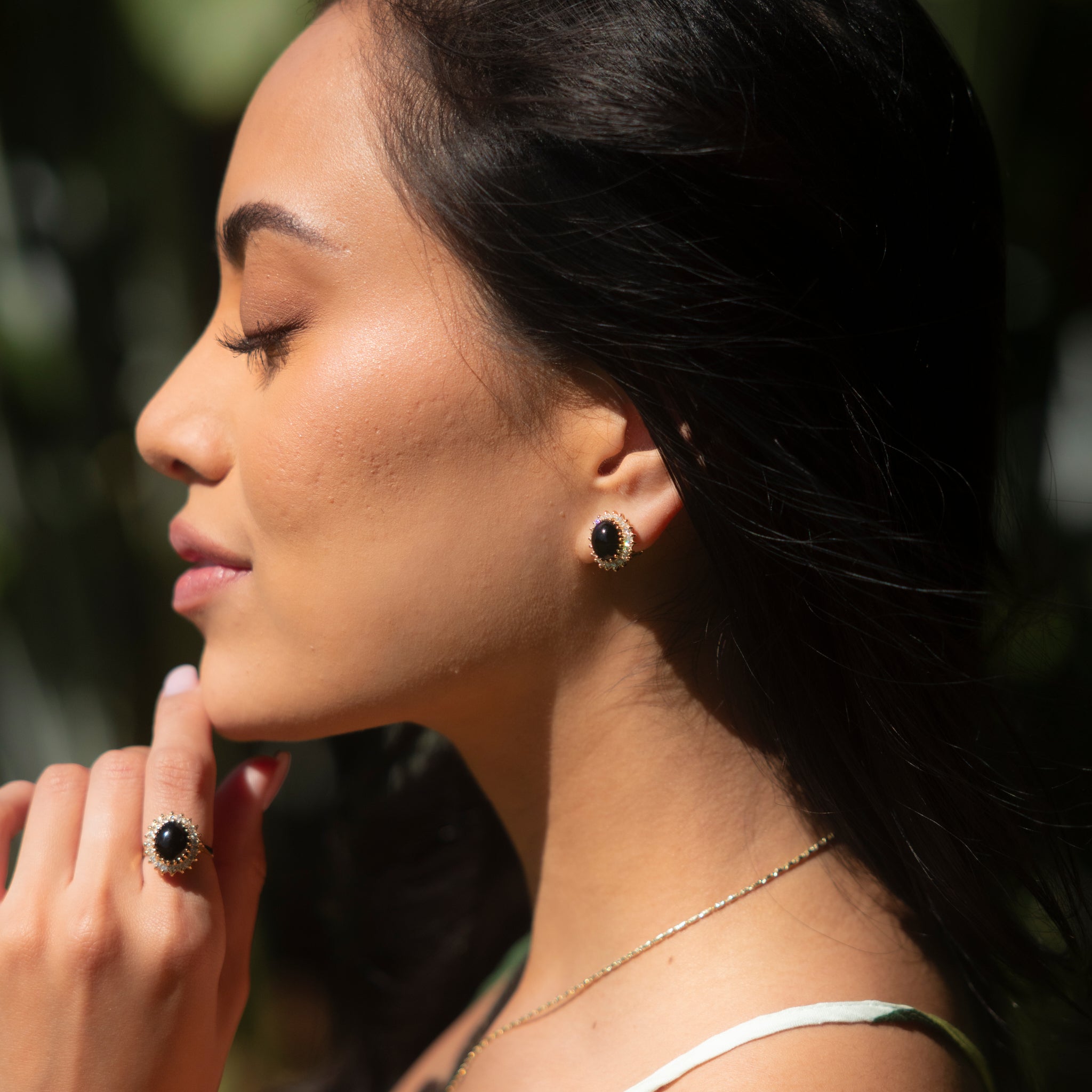 ダイヤモンドと金の王女の王女の黒いサンゴ礁のイヤリング - 10mm