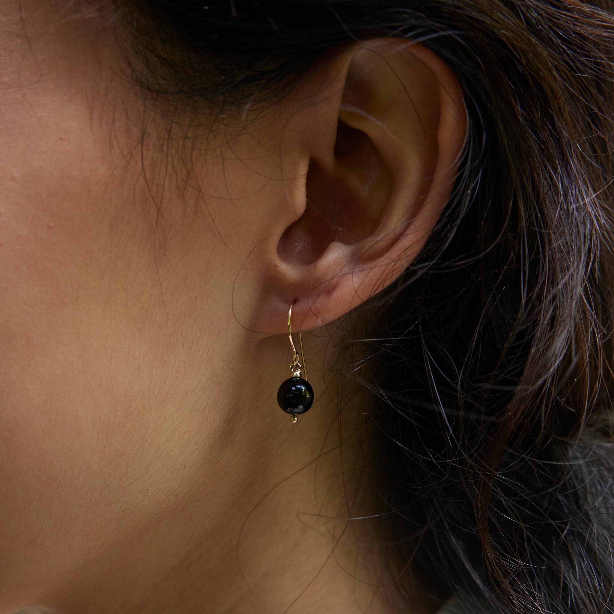 Hawaiian Black Coral Earrings in Gold - 7-7.9mm