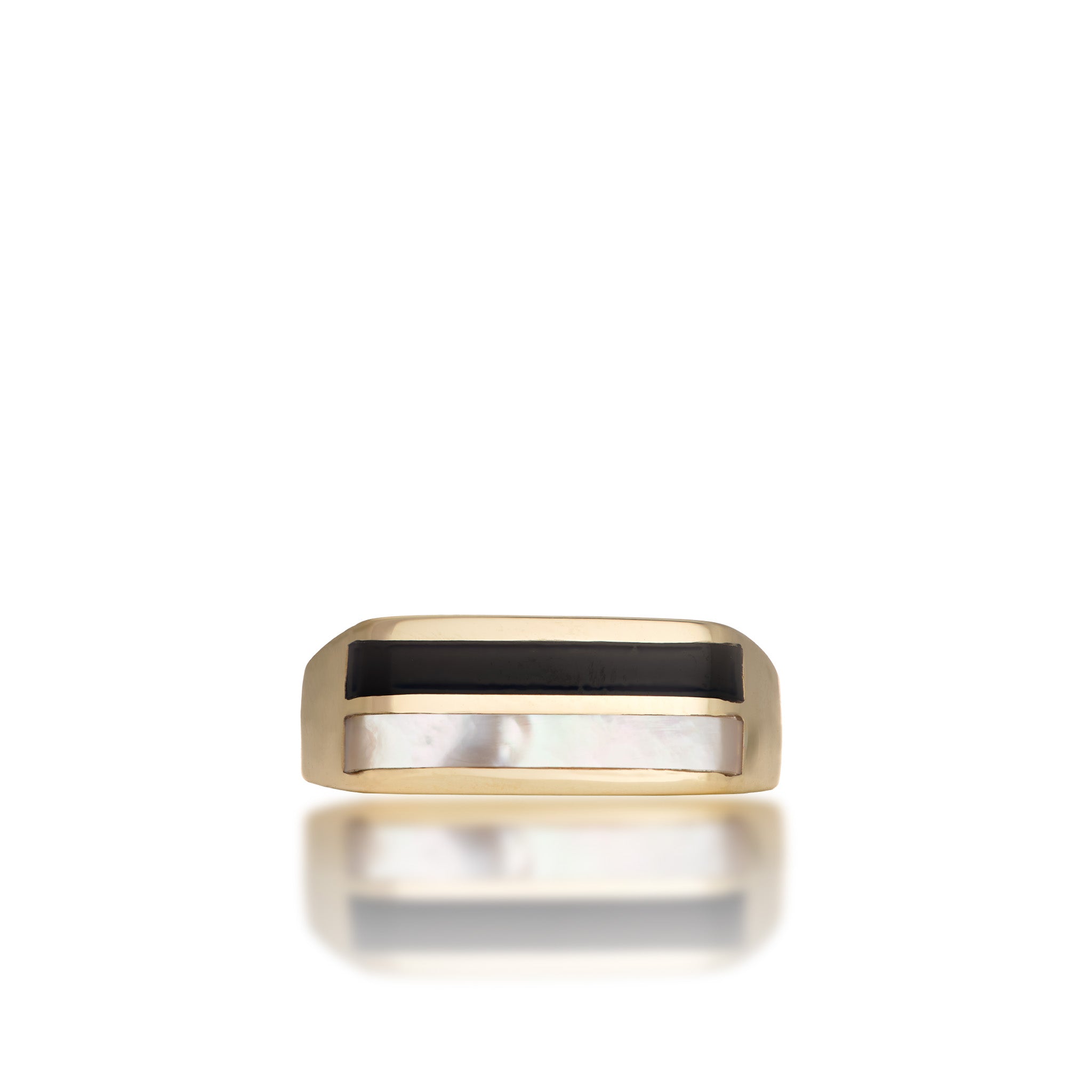 Black Coral Ring in Gold with Mother of Pearl