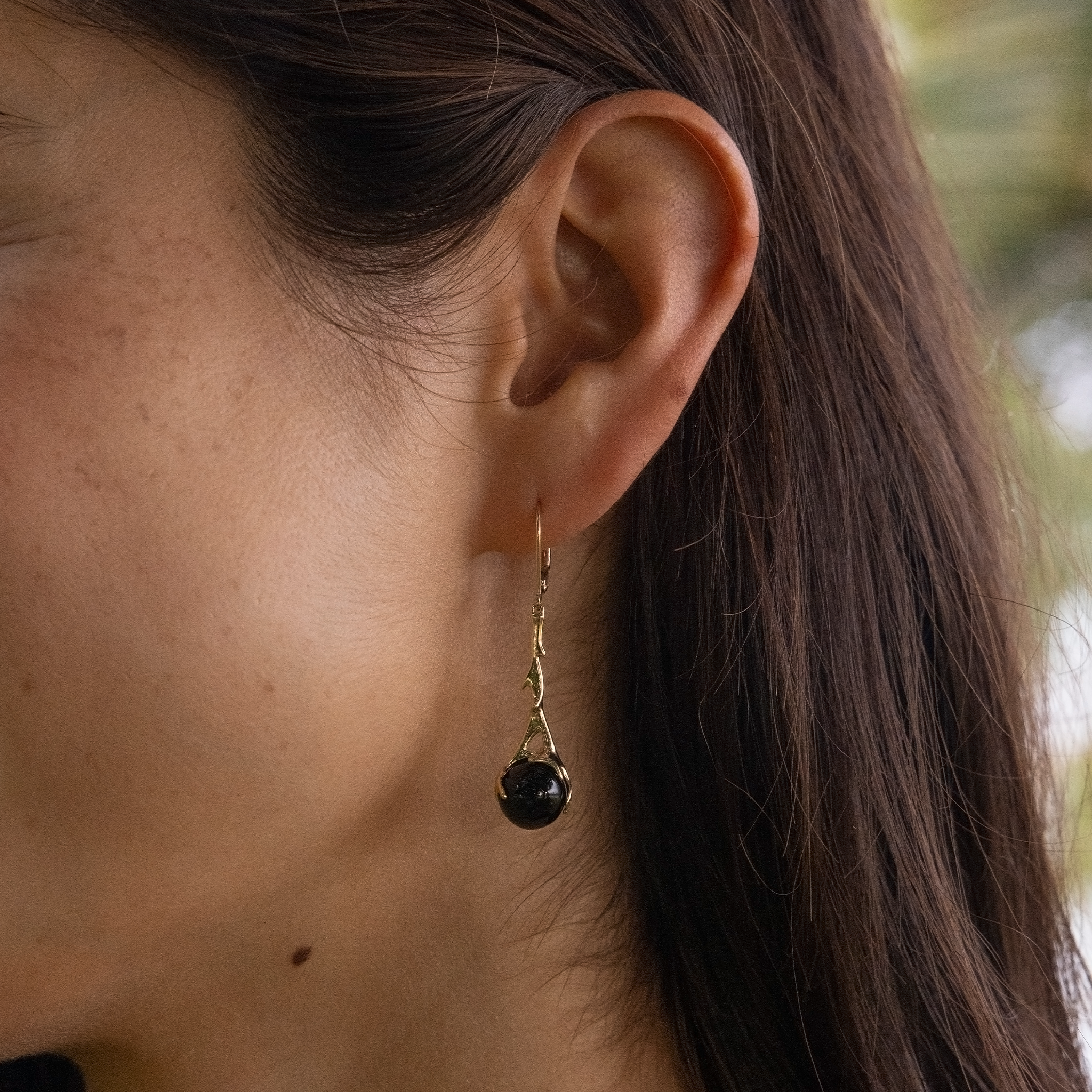 Heritage Black Coral Earrings in Gold - 30mm