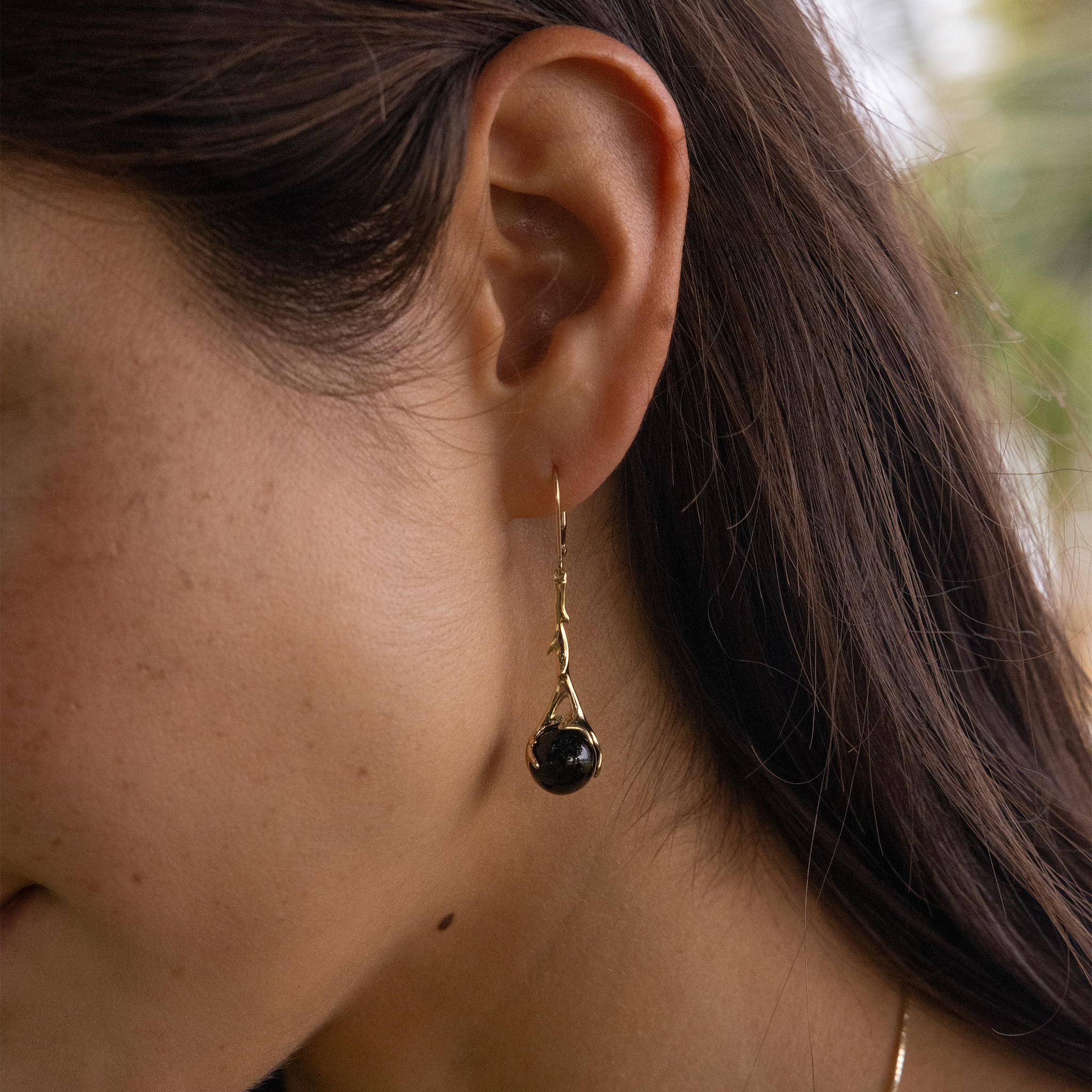 Heritage Black Coral Earrings in Gold - 30mm