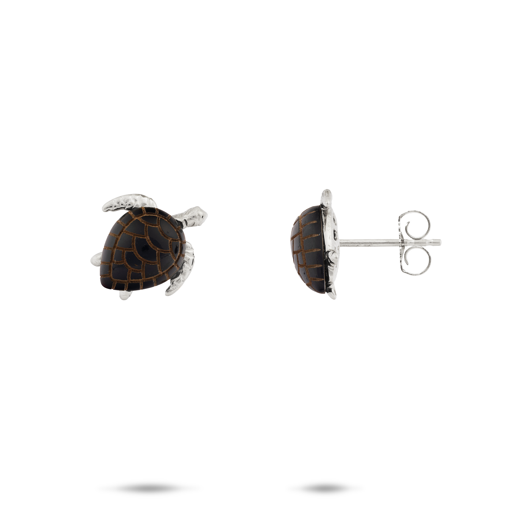 Honu Black Coral Earrings in White Gold - 11mm