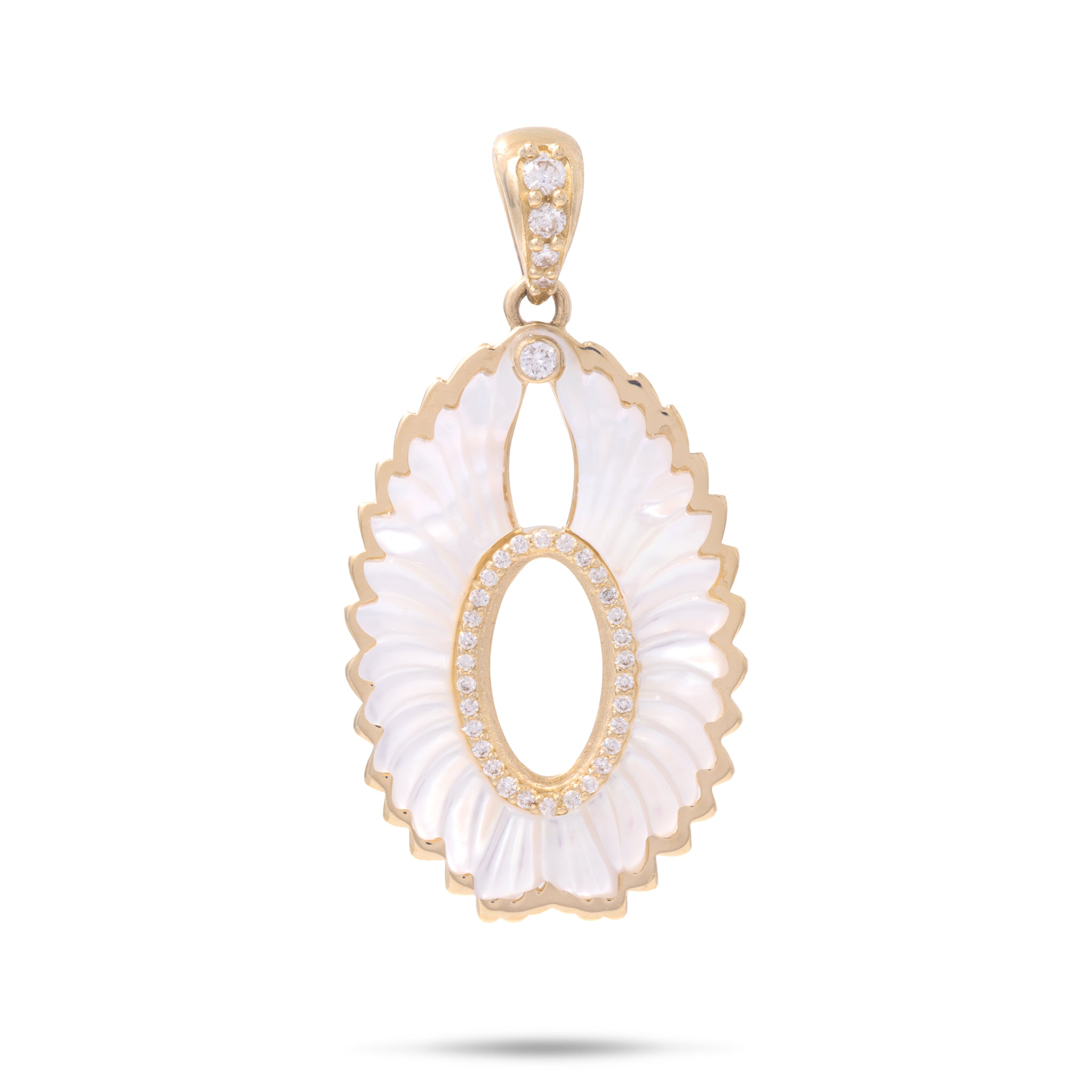 Pueo (Owl) Mother of Pearl Pendant in Gold with Diamonds - 28mm