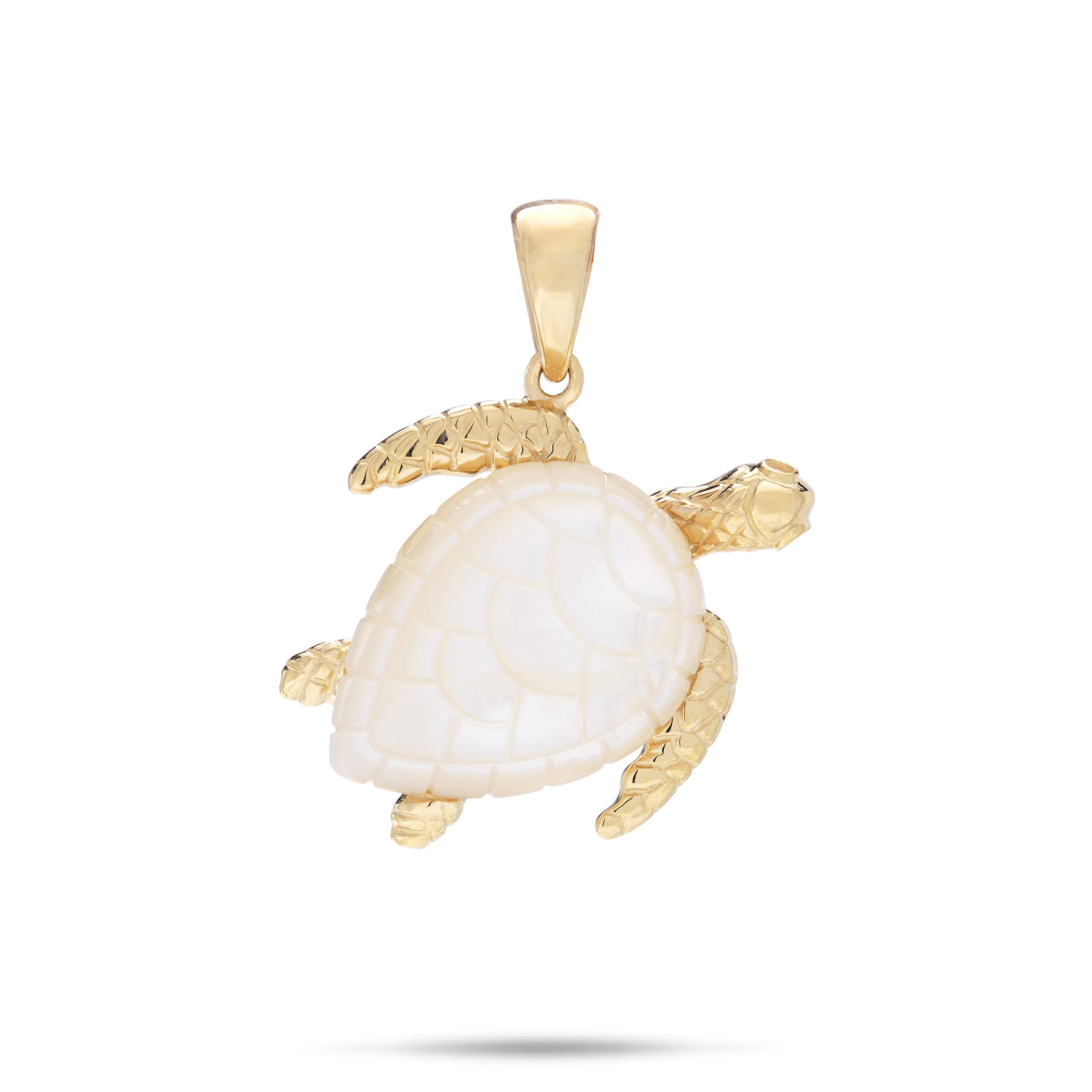 Honu Mother of Pearl Pendant in Gold with Diamonds - 21mm