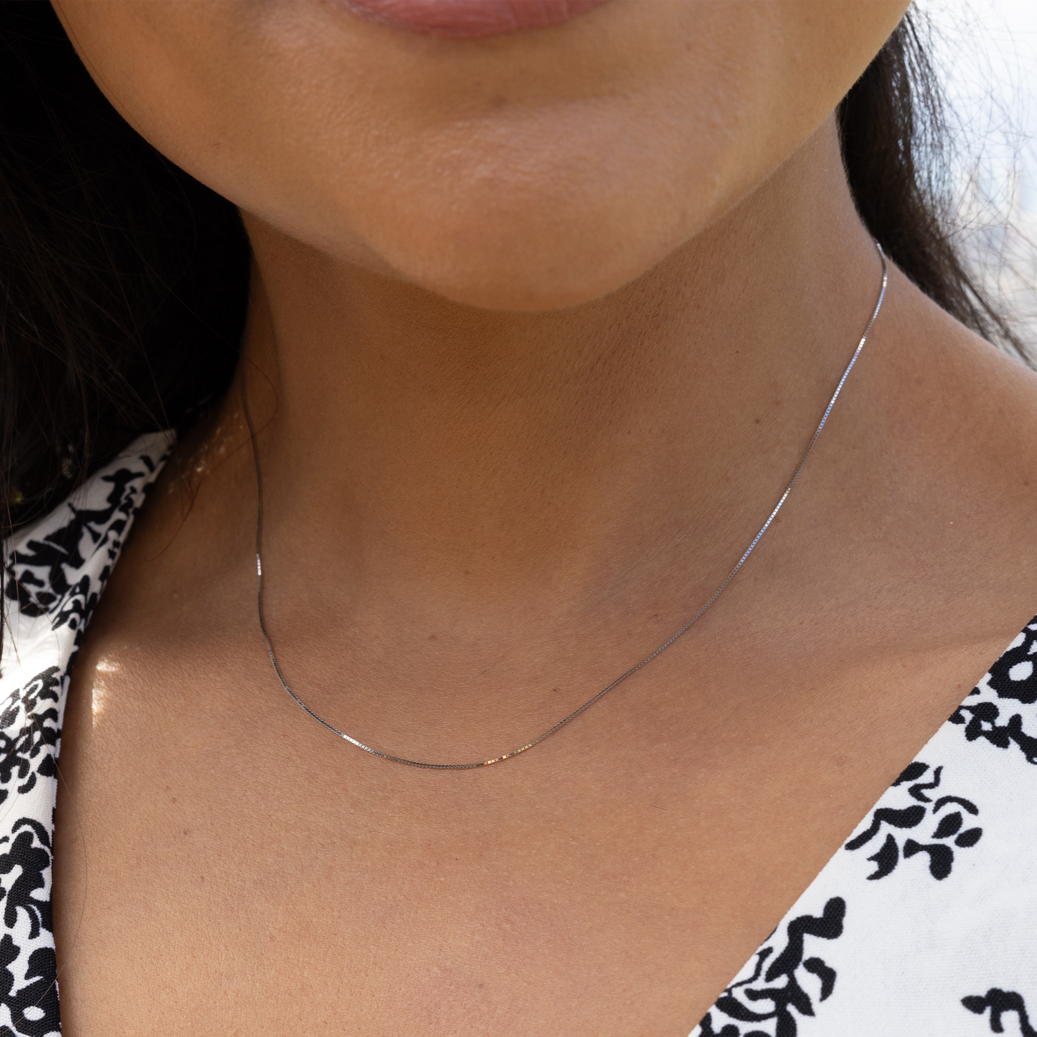 0.6mm Lite Box Chain in White Gold