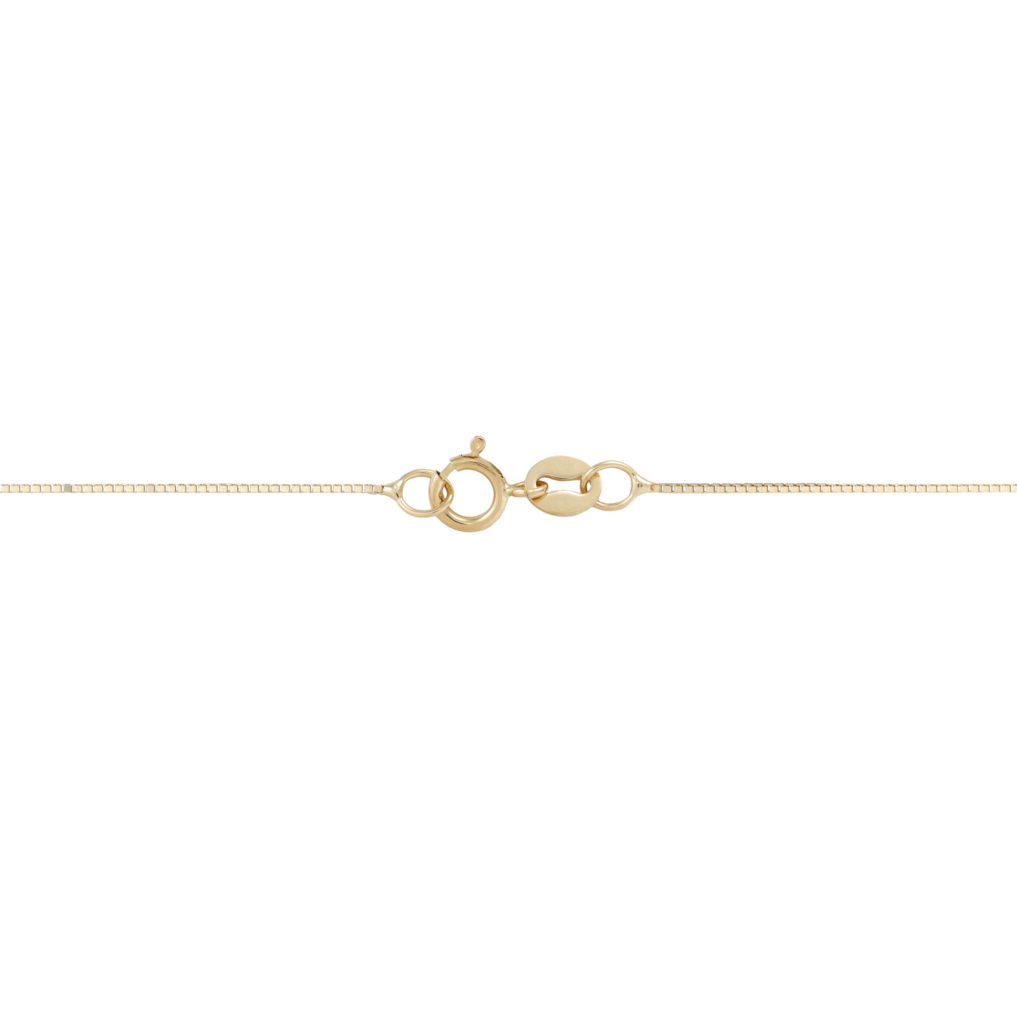 0.6mm Lite Box Chain in Gold O-clasp on white background