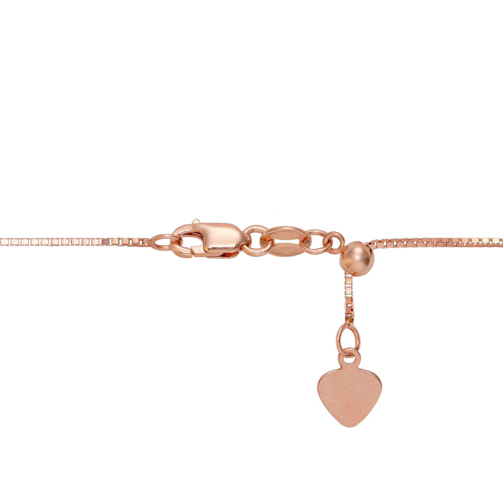 0.7mm Box Chain in 14k Rose Gold with lobster claw clasp and adjustable ball mechanism