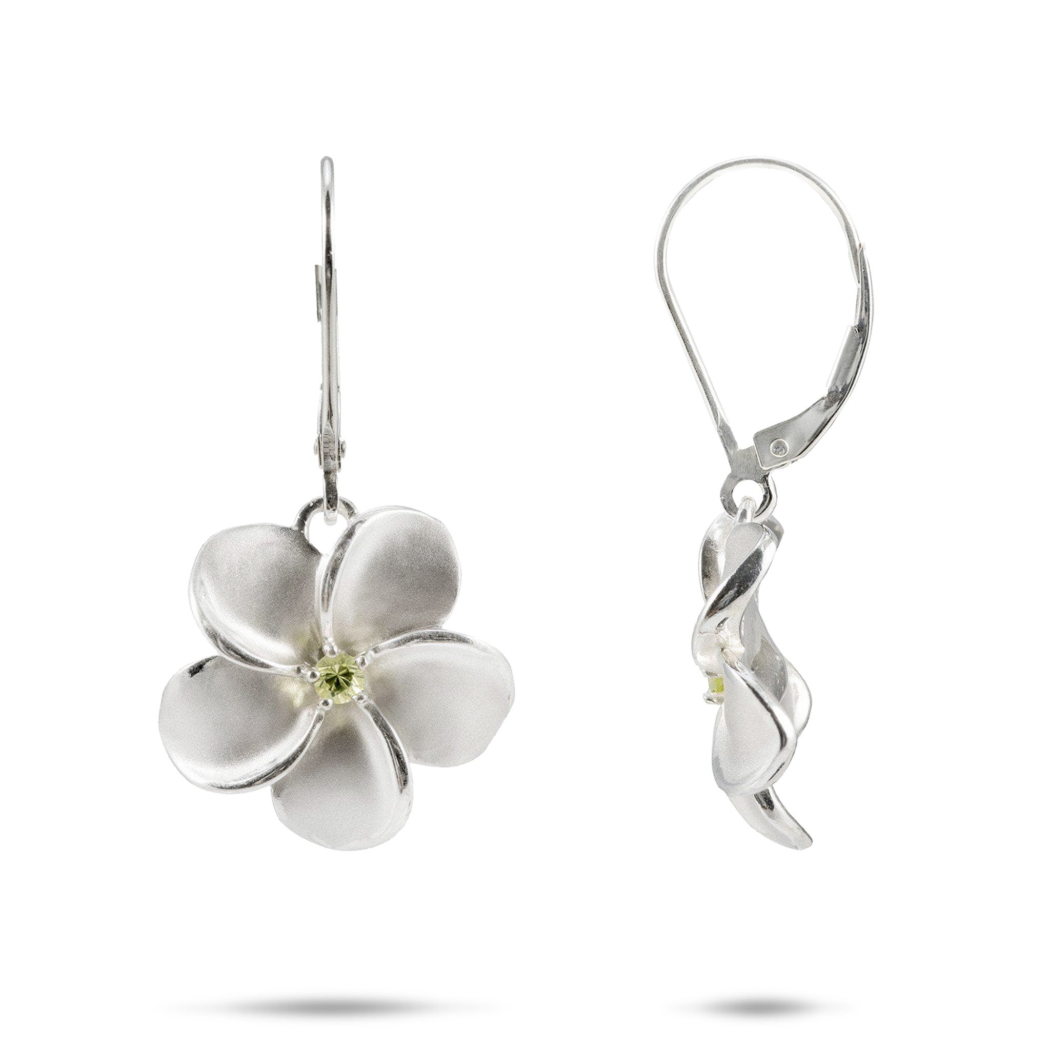 Plumeria Peridot Earrings in Sterling Silver - 17mm