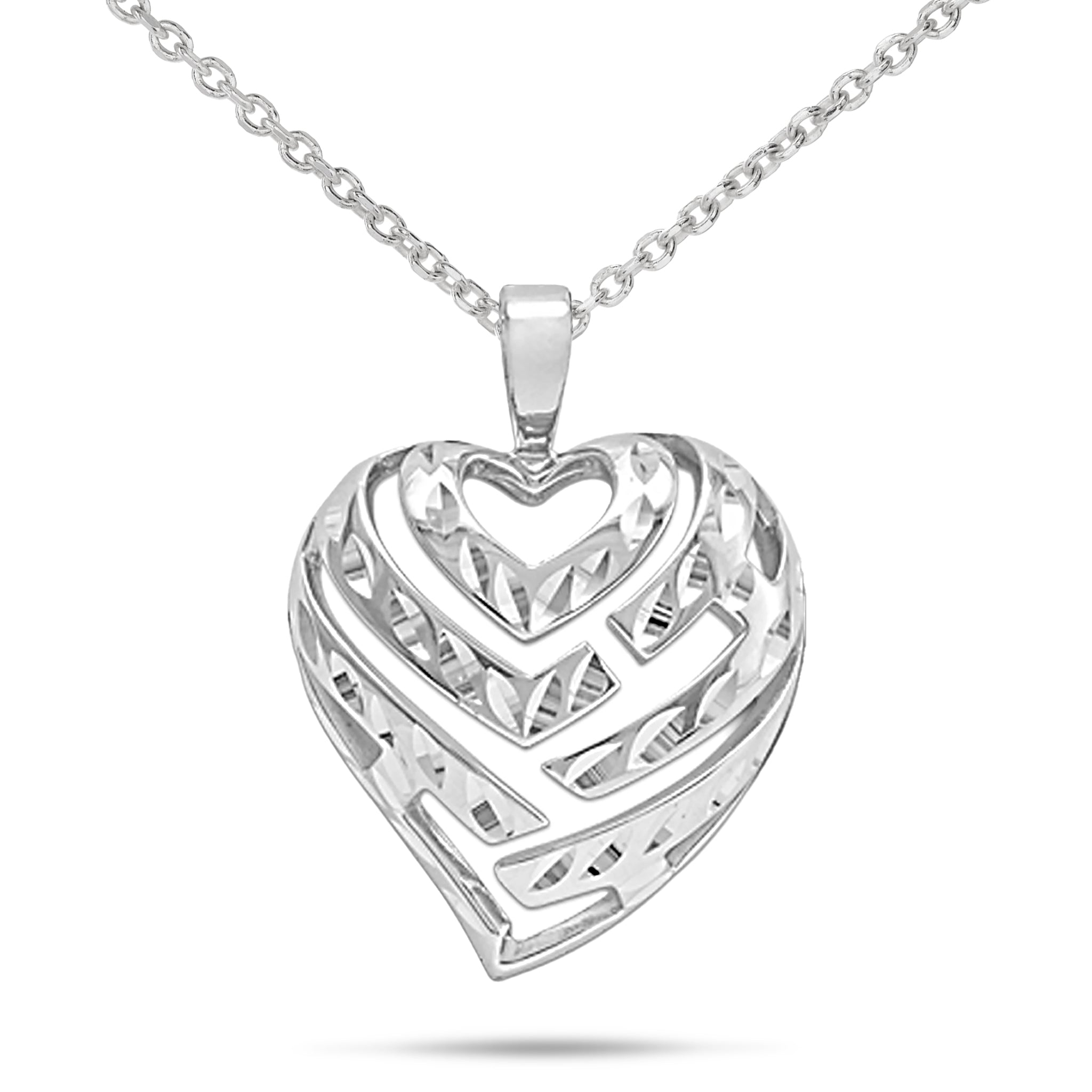 24" Adjustable Aloha Heart Pendant Necklace in Sterling Silver - 24mm