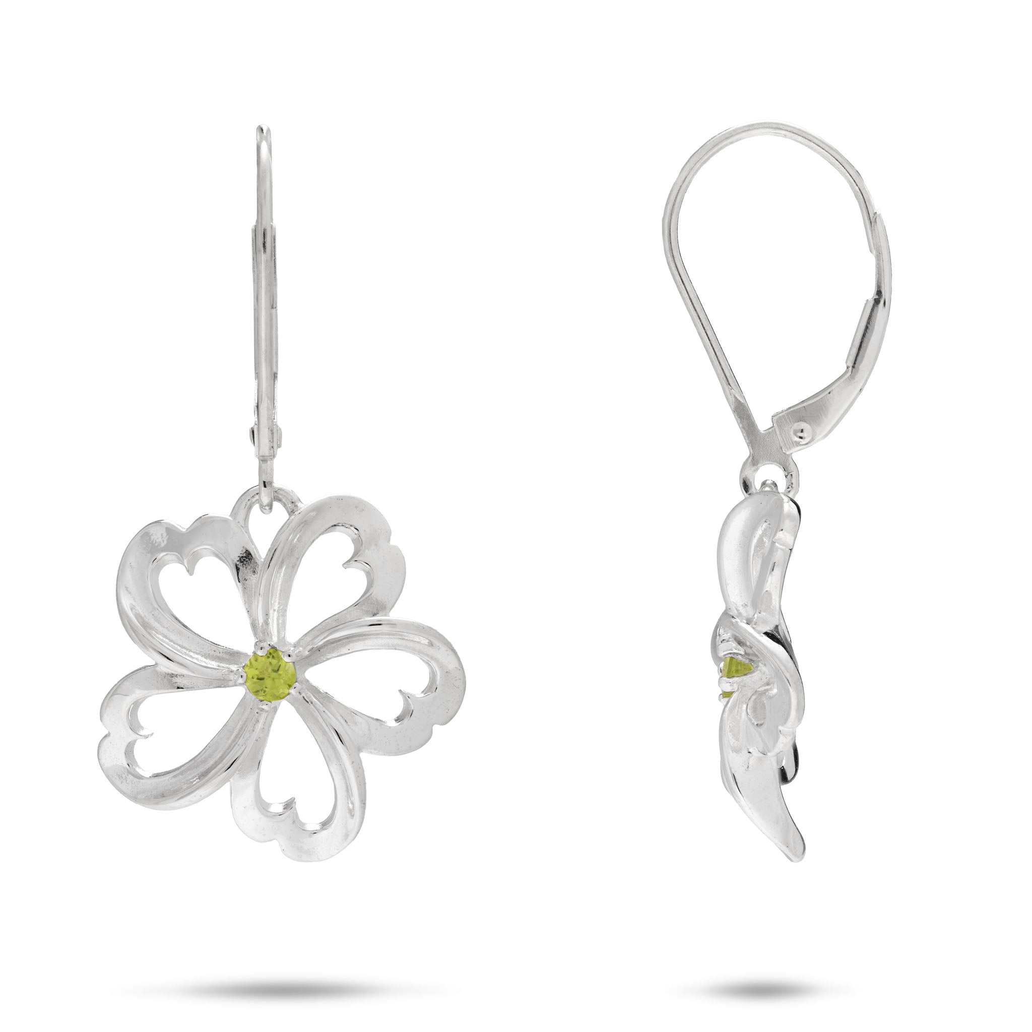 Plumeria Peridot Earrings in Sterling Silver - 18mm