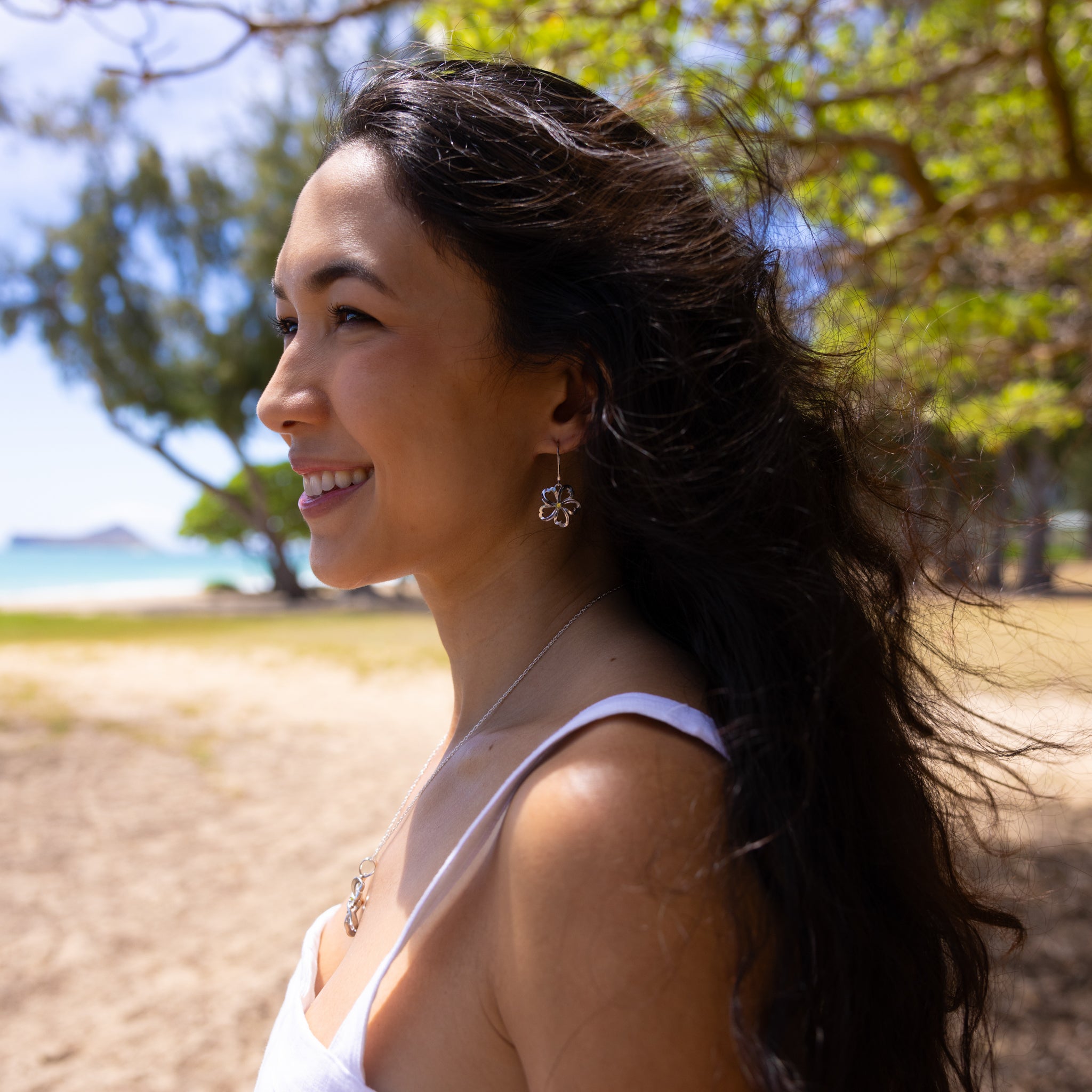 Plumeria Peridot Earrings in Sterling Silver - 18mm