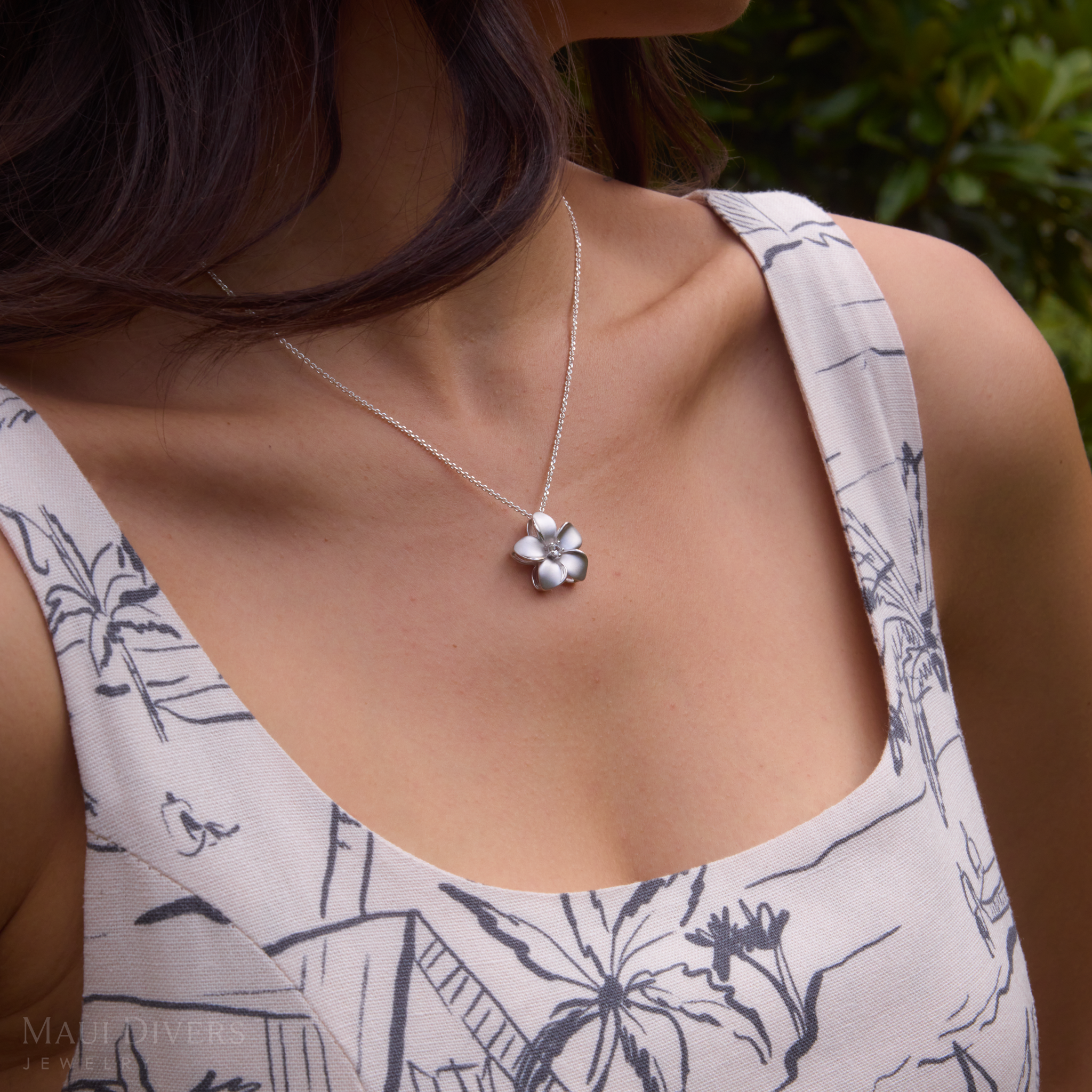 スターリングシルバーの24 "調節可能なプルメリア白いサファイアネックレス - 20mm