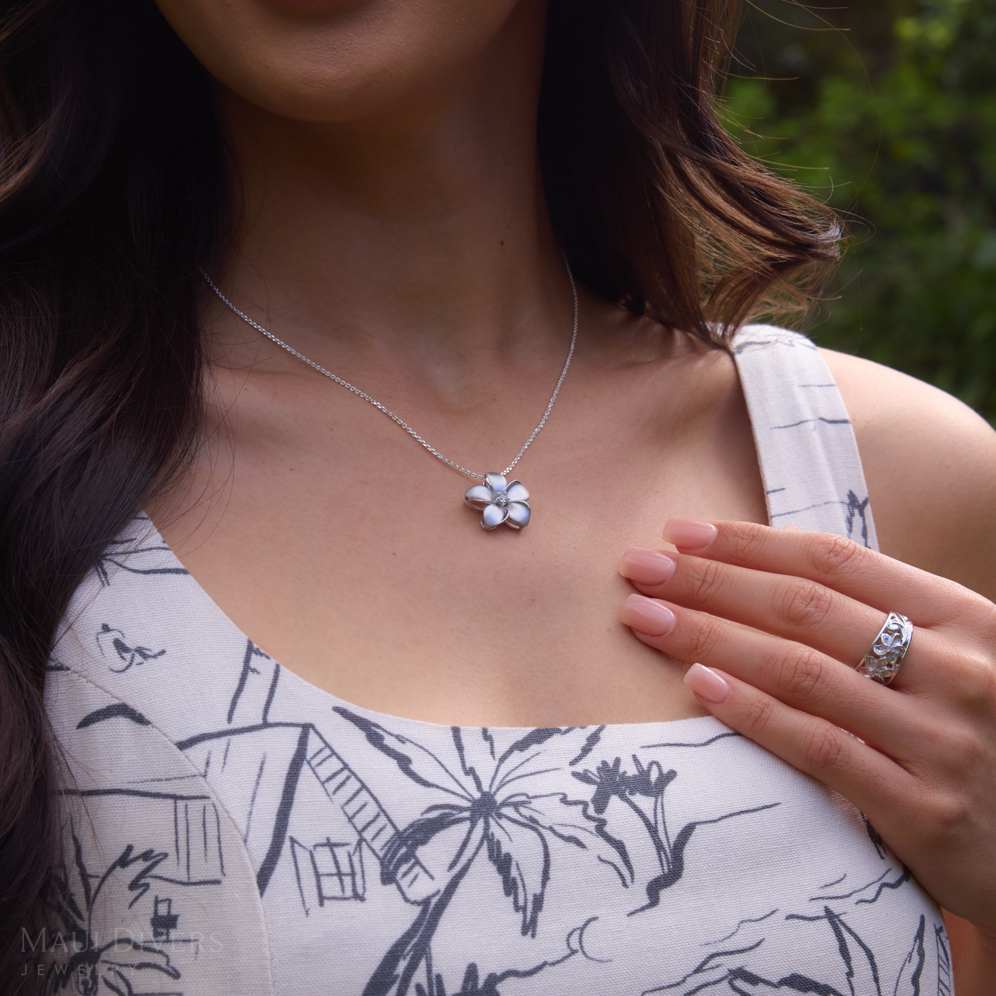 スターリングシルバーの24 "調節可能なプルメリア白いサファイアネックレス - 20mm