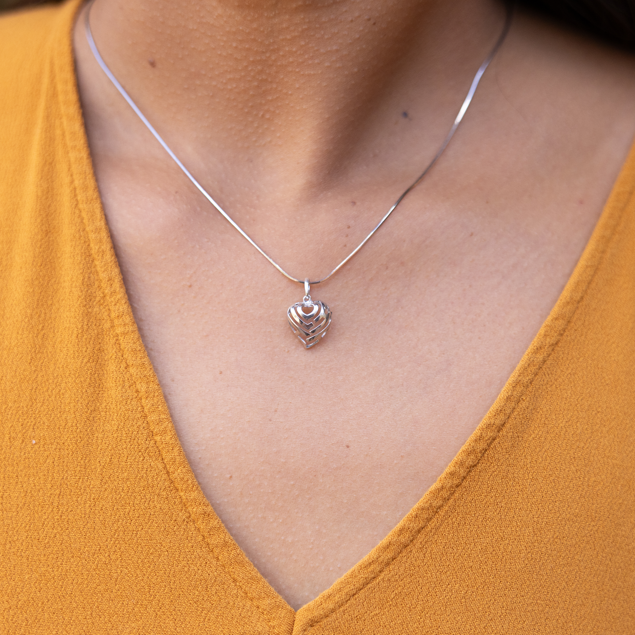 Aloha Heart Charm/Pendant in Sterling Silver - 12mm