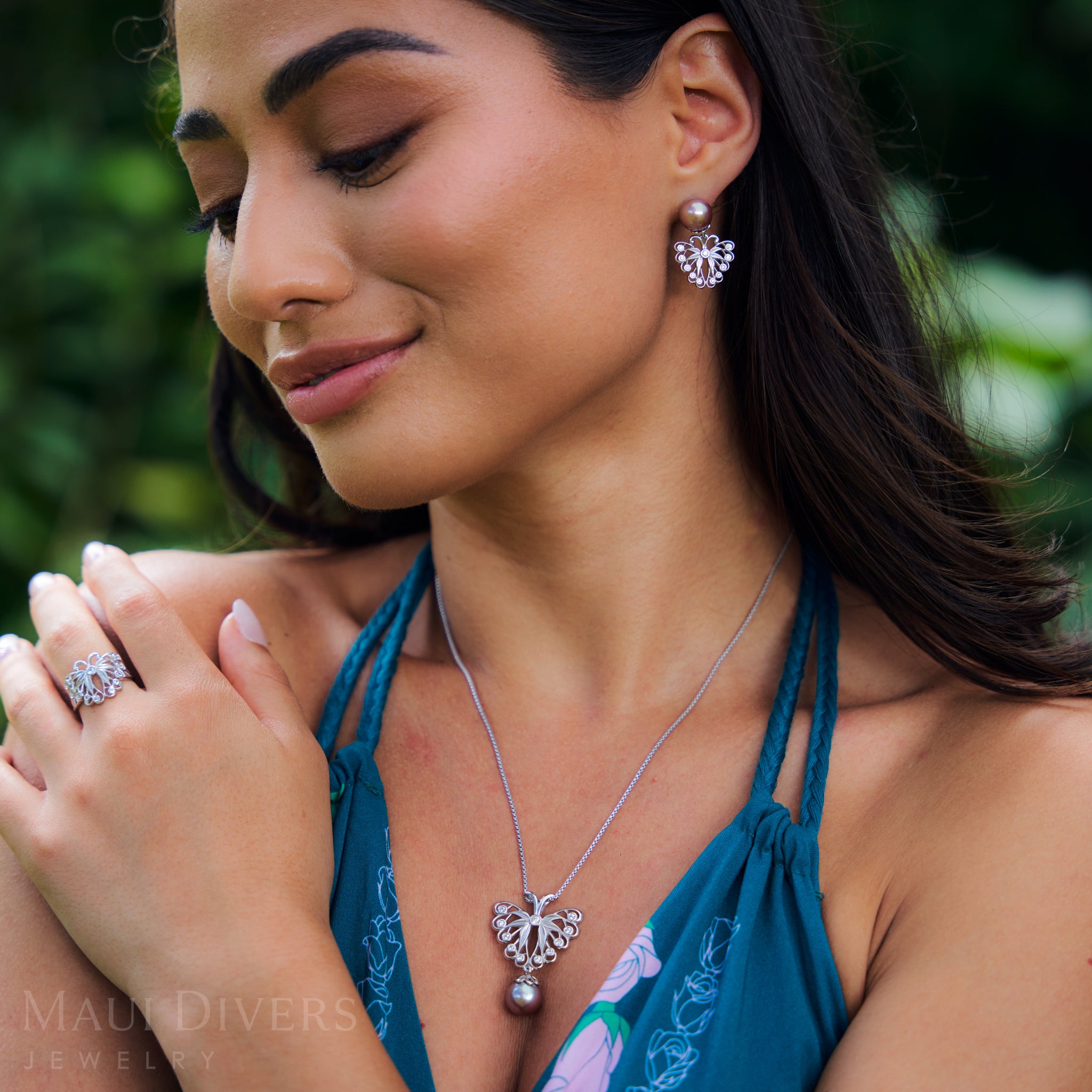 Pulelehua (Butterfly) Ring in Sterling Silver with Cubic Ziconia - 9-10mm