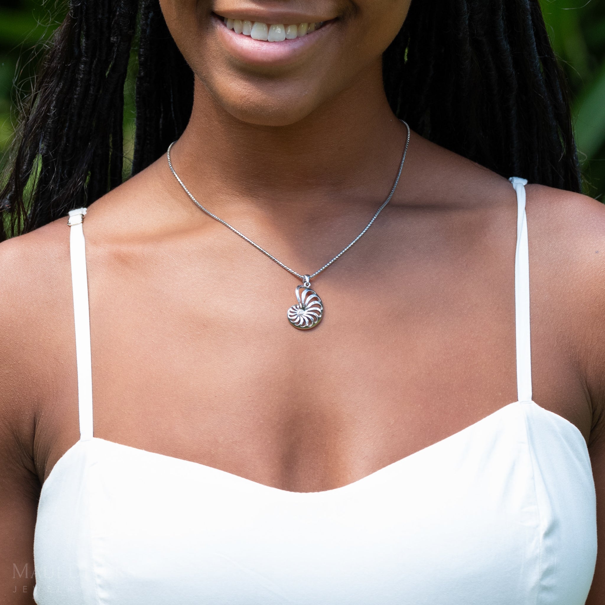 Nautilus Pendant in Sterling Silver with Cubic Zirconia - 25mm