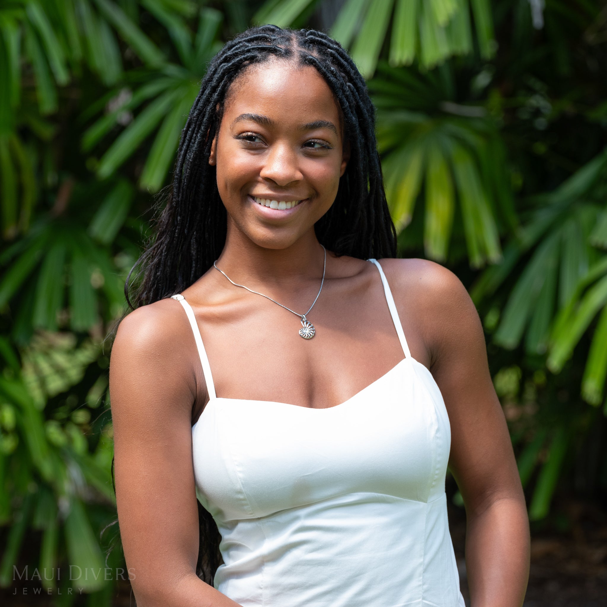 Nautilus Pendant in Sterling Silver with Cubic Zirconia - 25mm