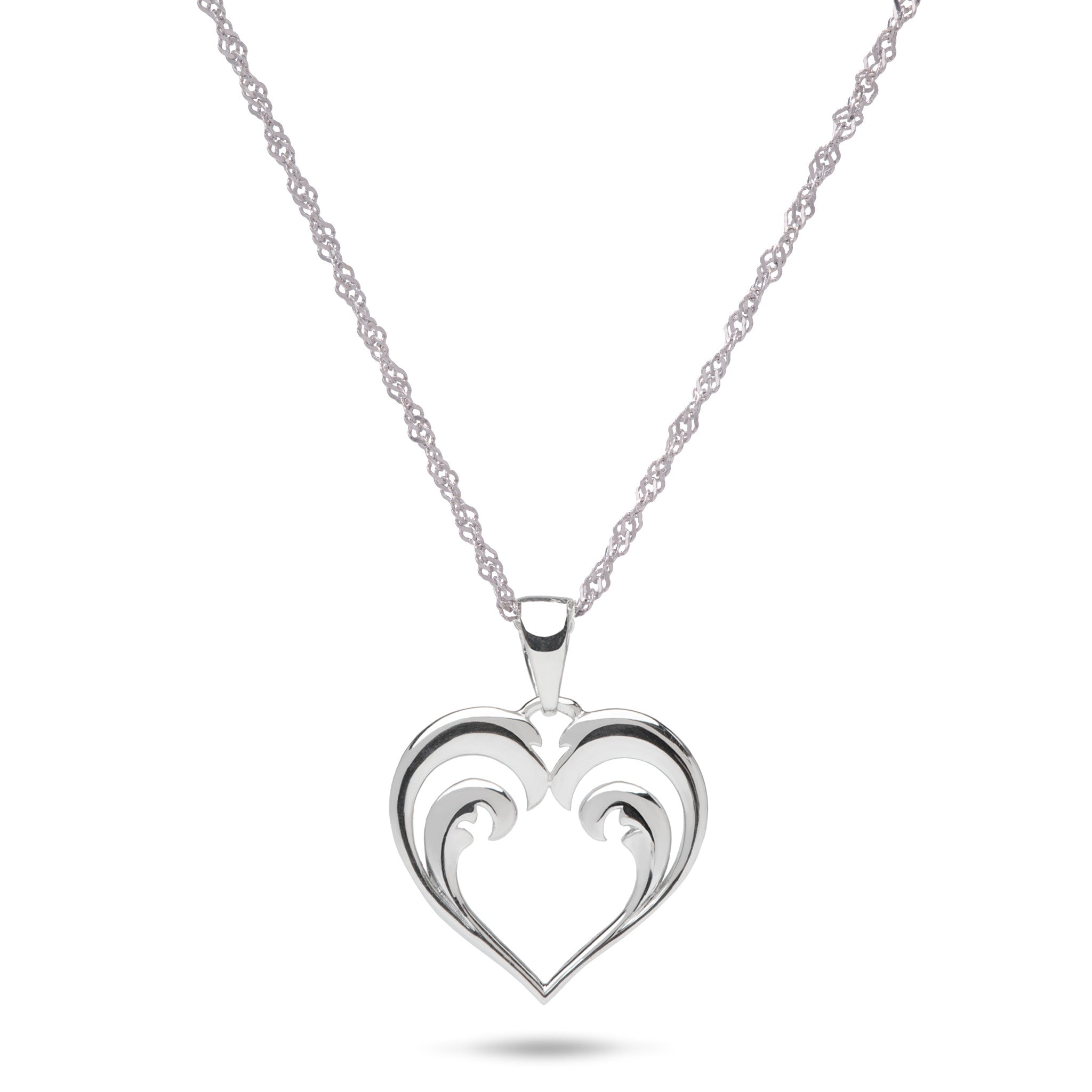18" Nalu Heart Pendant with Chain in Sterling Silver - 15mm