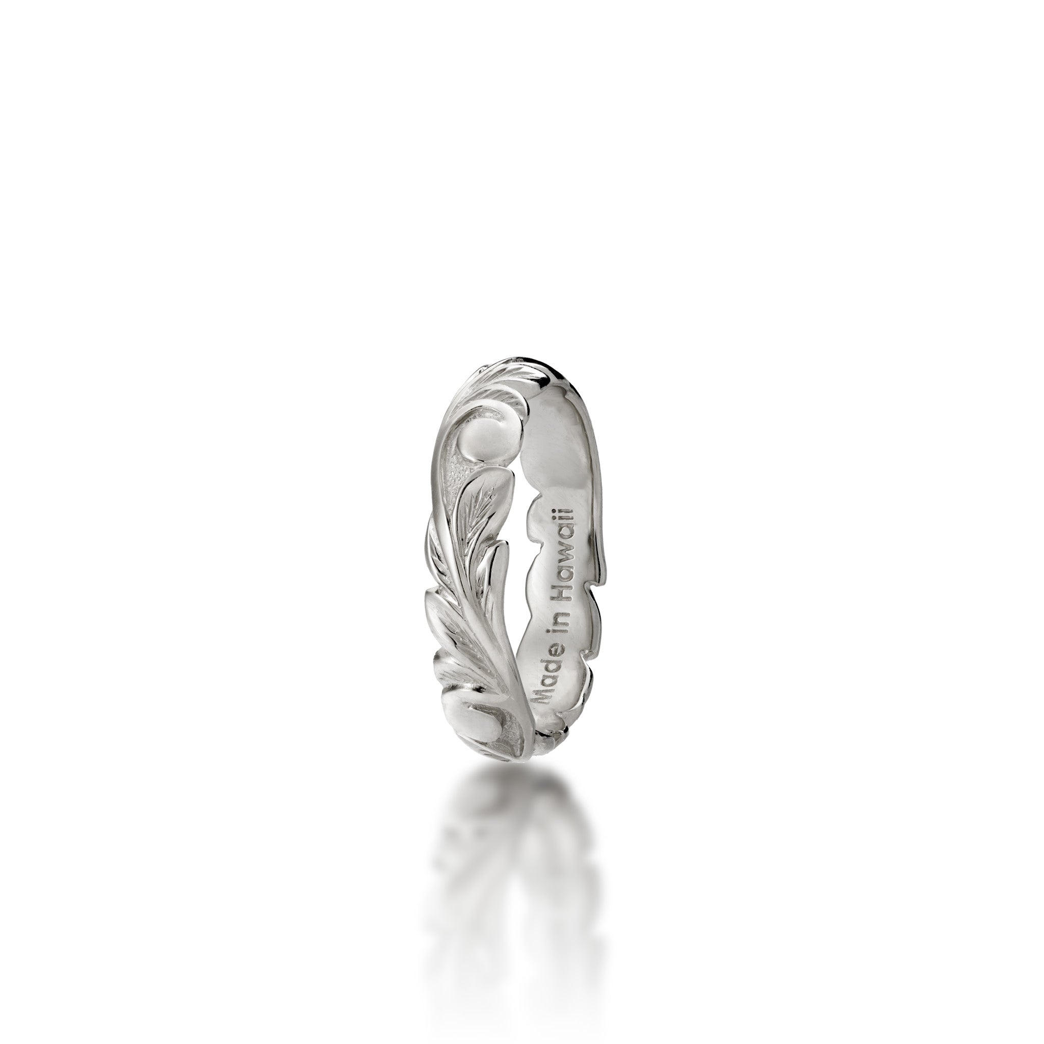 Hawaiian Heirloom Old English Scroll Ring in White Gold - 4.5mm