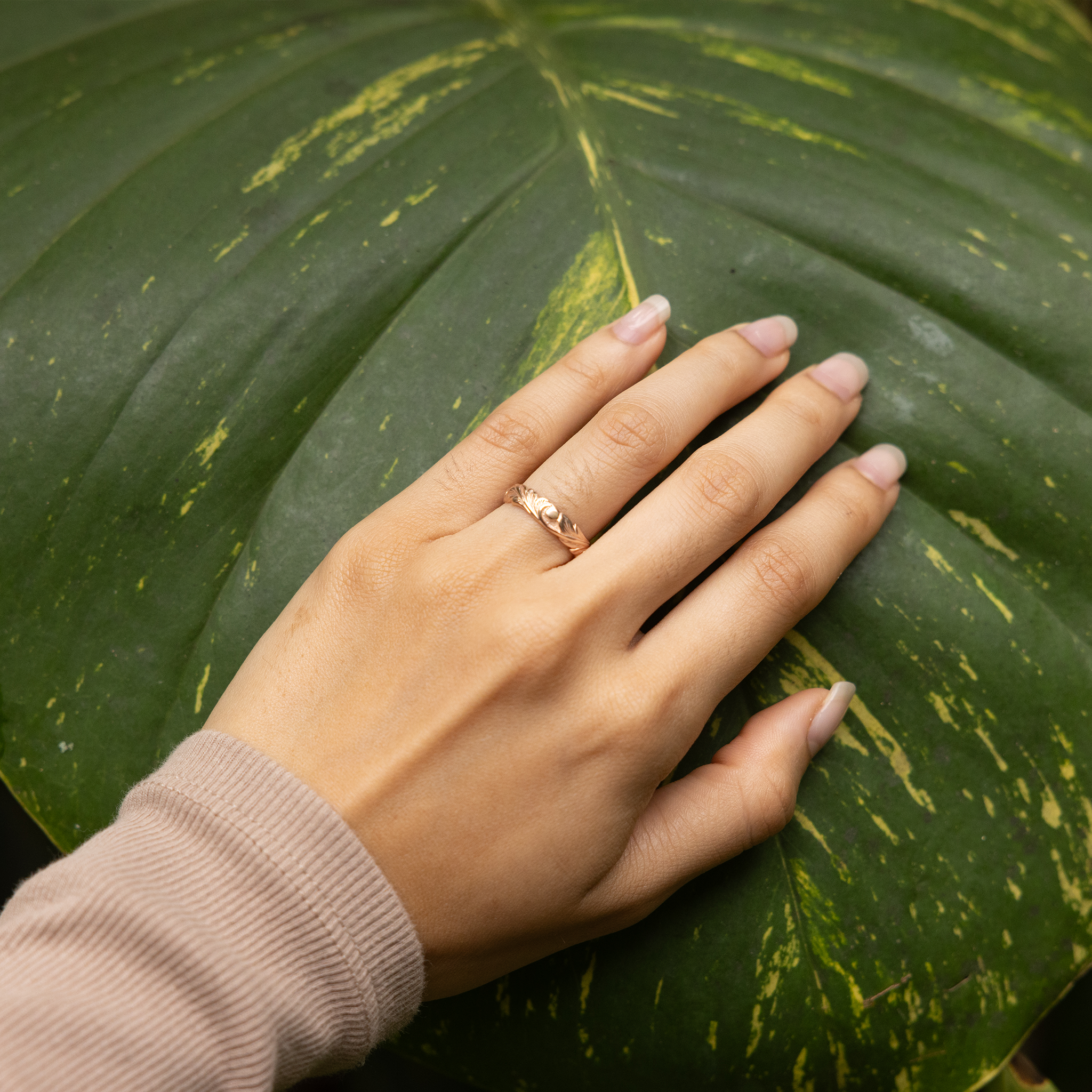 Hawaiian Heirloom Old English Scroll Ring in Rose Gold - 4.5mm